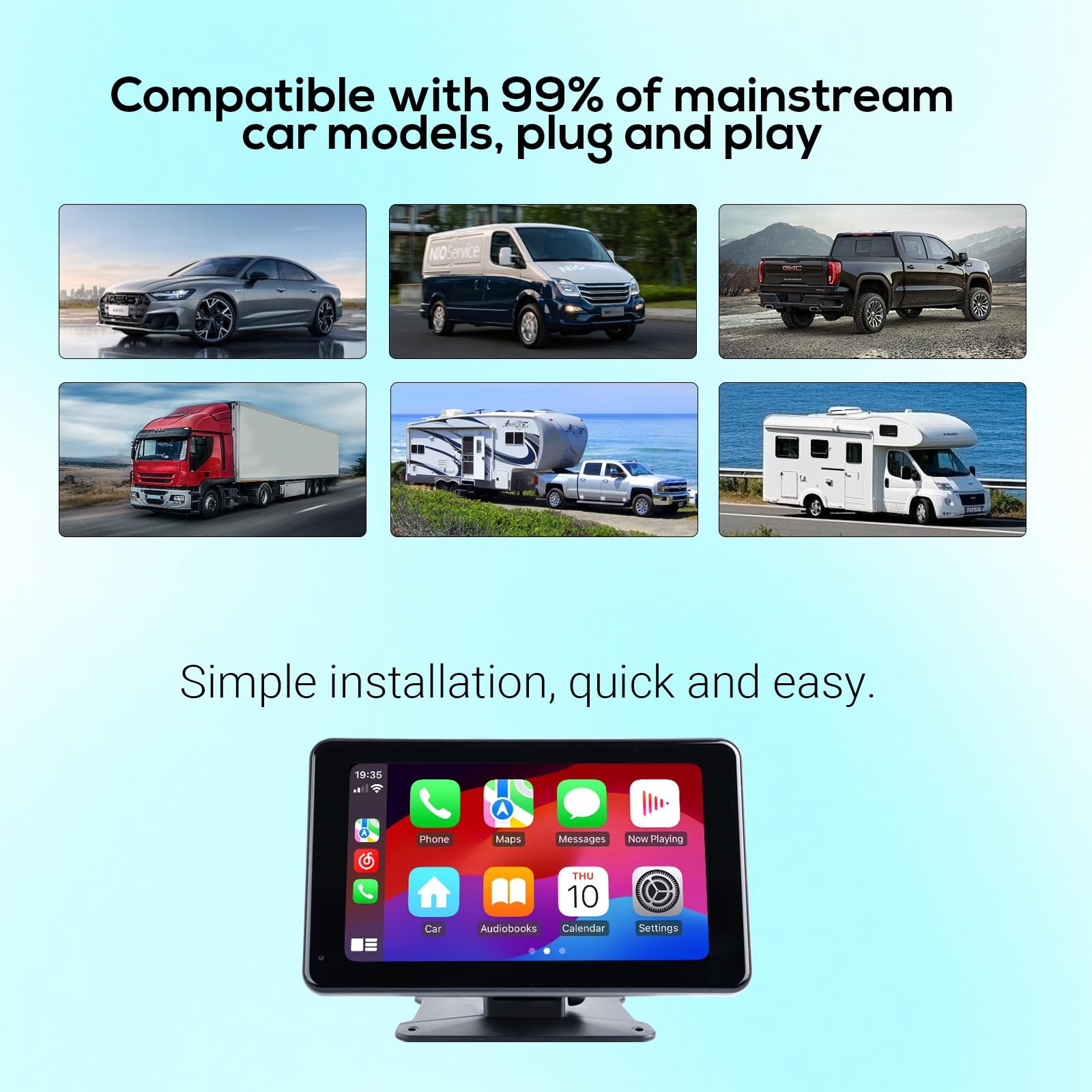 Portable Wireless Carplay Screen for Car,7 Inch Car Stereo Wireless Carplay