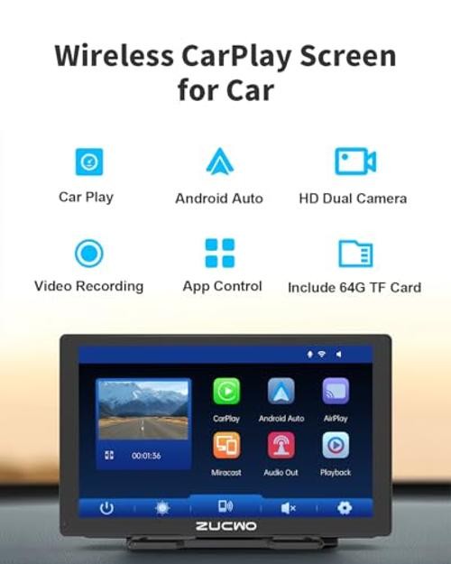 9 Inch Wireless CarPlay Screen for Car & Android Auto – 9 Inch Black