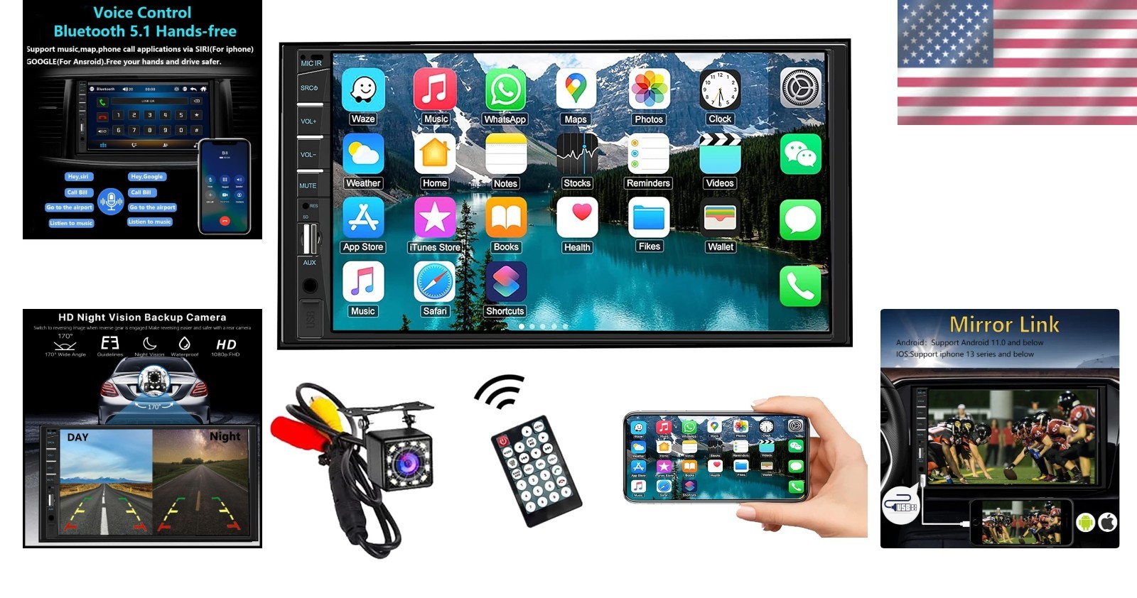 Touchscreen Double Din Car Stereo with Bluetooth & Navigation Features