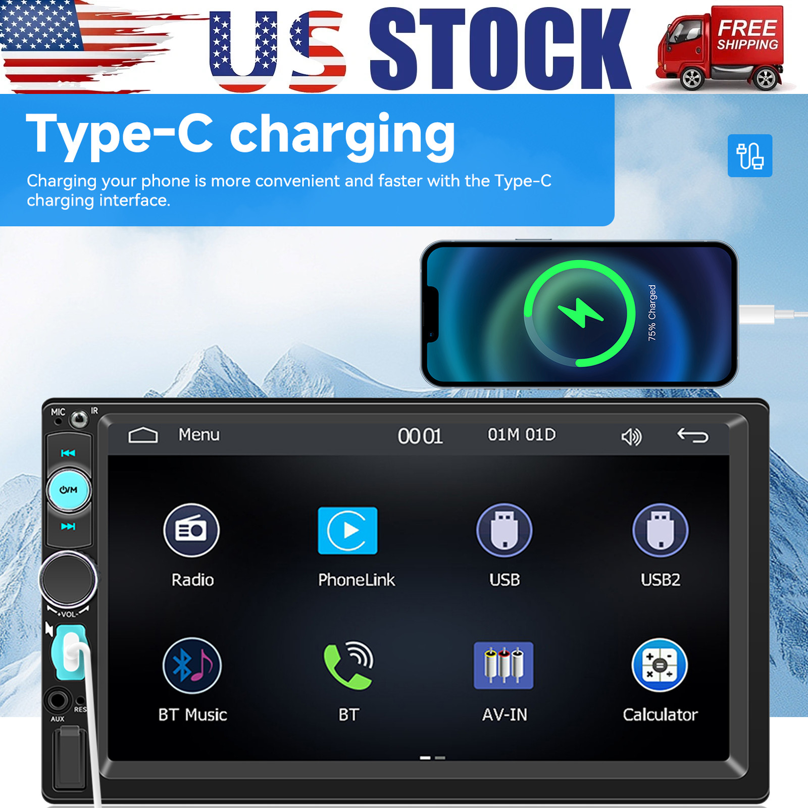 16GB 7″ Touch Screen Stereo Bluetooth Radio Car For Apple/Android Carplay GPS