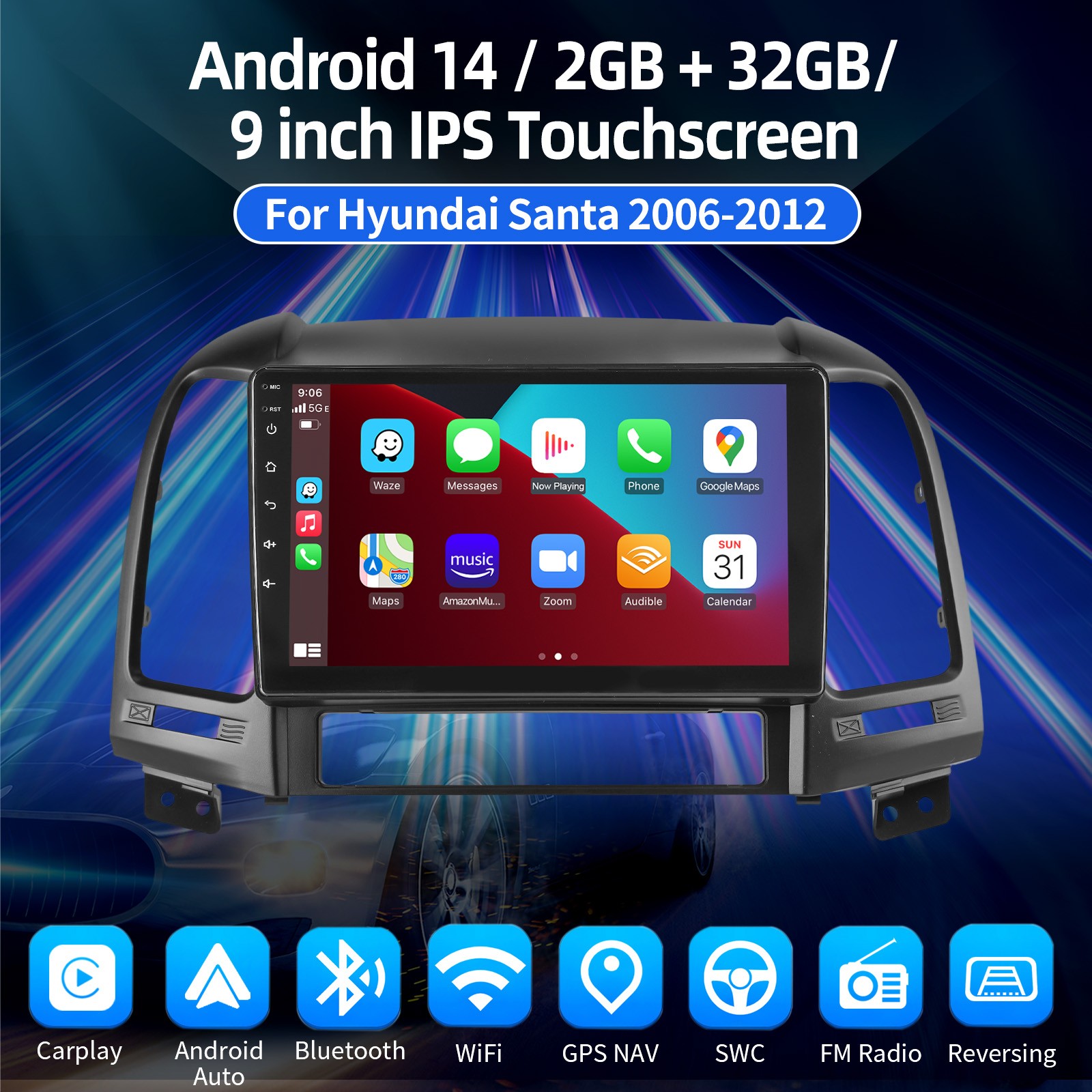 Apple Carplay For Hyundai Santa Fe 2 2006-2012 Android 32GB Car Radio Stereo GPS