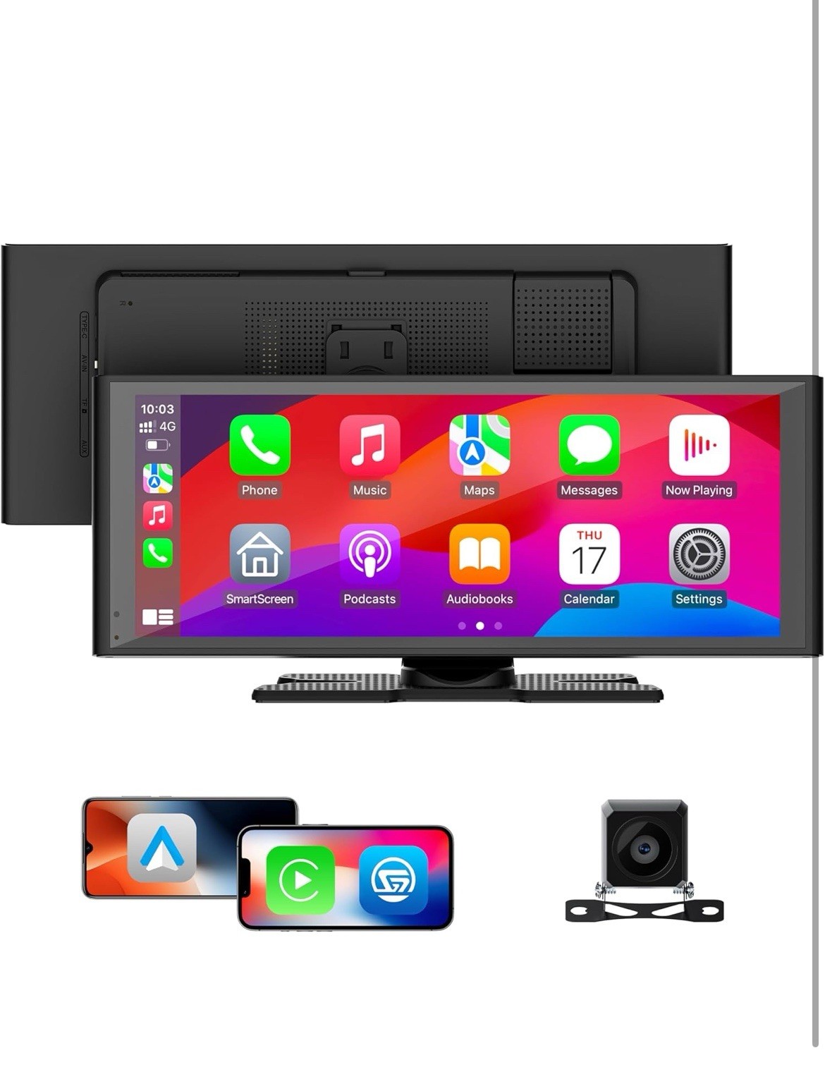 Wireless Portable Carplay Screen for Car, 10.26″ HD IPS Apple Carplay and And…