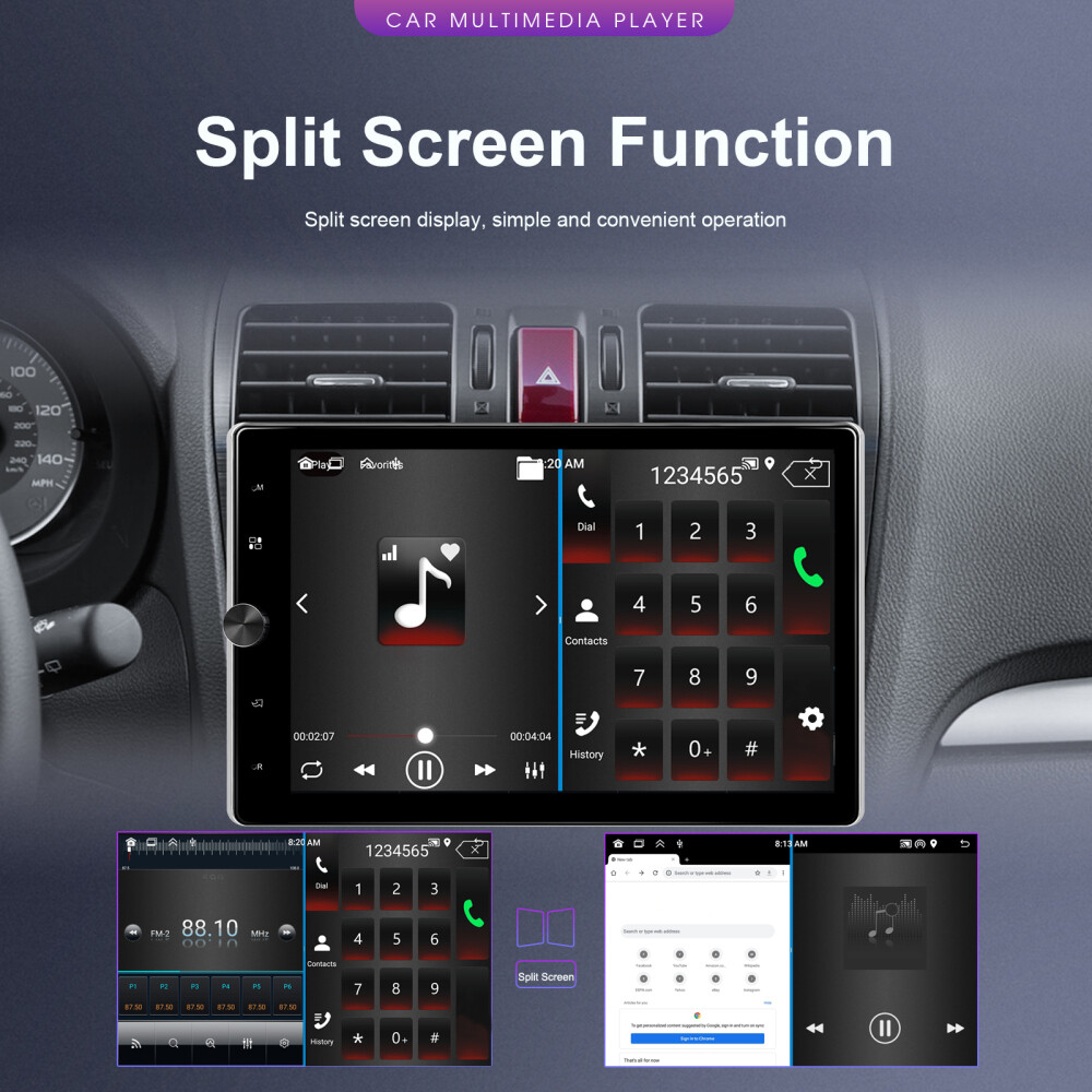 10.4” Android 13 Single 1 Din Apple Carplay Car Stereo Radio GPS 64GB + Camera