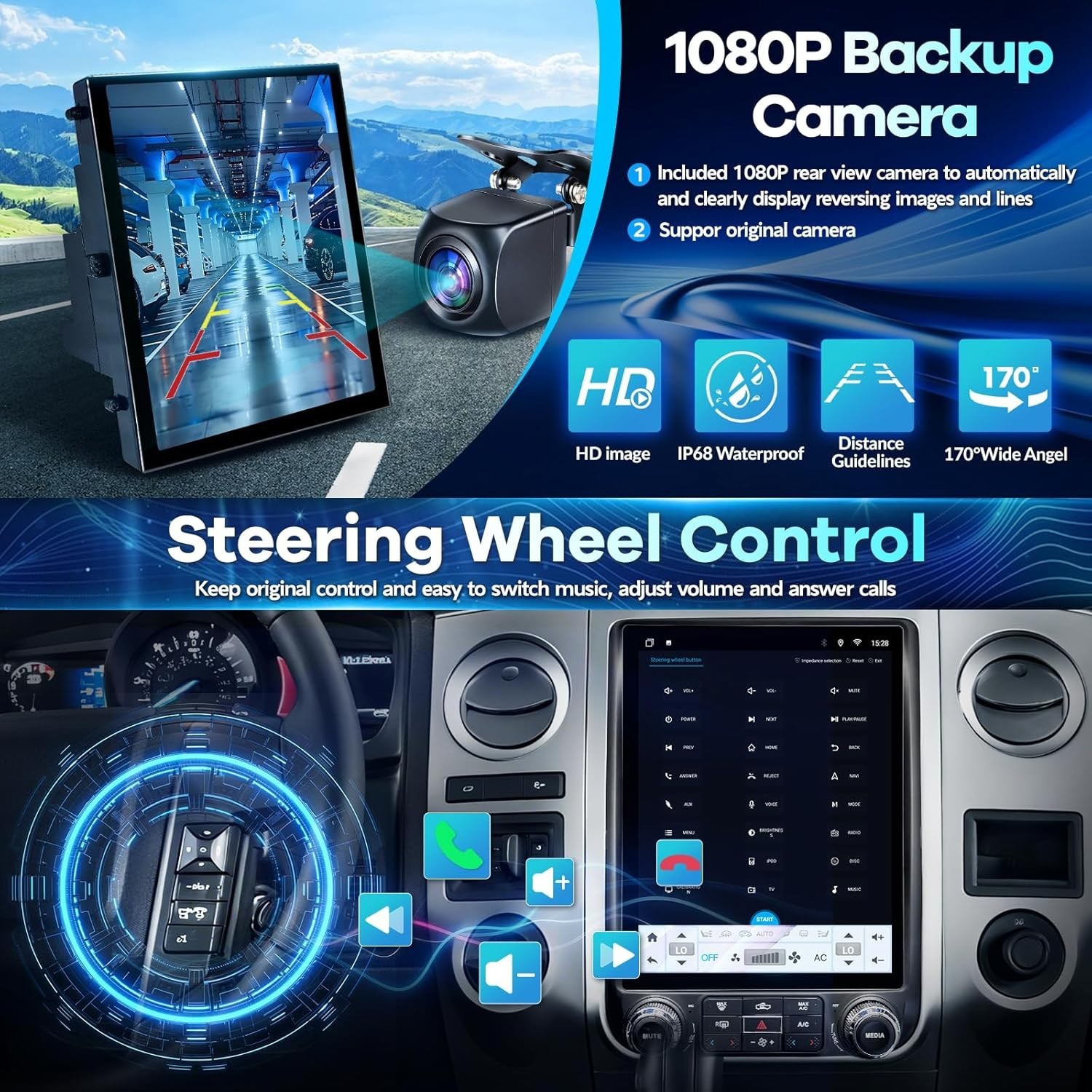12.1″ T-Style 8 Core 4+64G Android 13 Auto Carplay for Ford Expedition 2015-2017