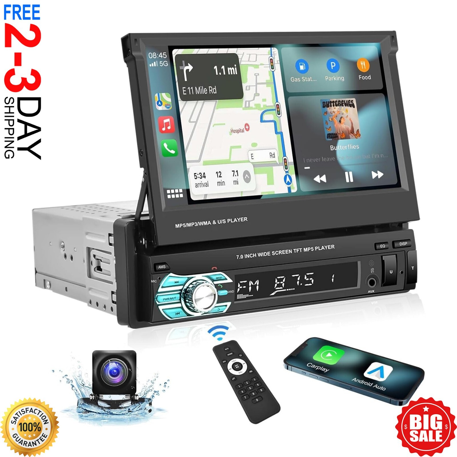 Radio Estereo De Pantalla Para Coche Carro GPS WiFi Tactil Single Din Bluetooth