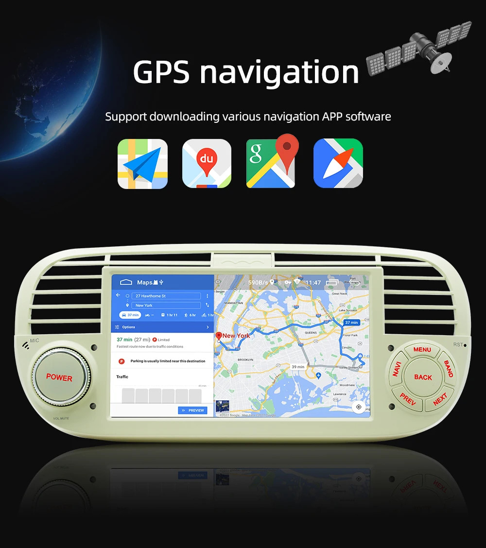 For Fiat 500 2007-2015 Carplay Screen Multimedia Car Radio GPS Navigation 7”