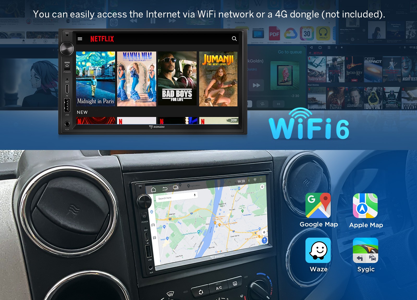 7″ Double Din Car Stereo with Apple Carplay & Android Auto Radio Audio Octa Core