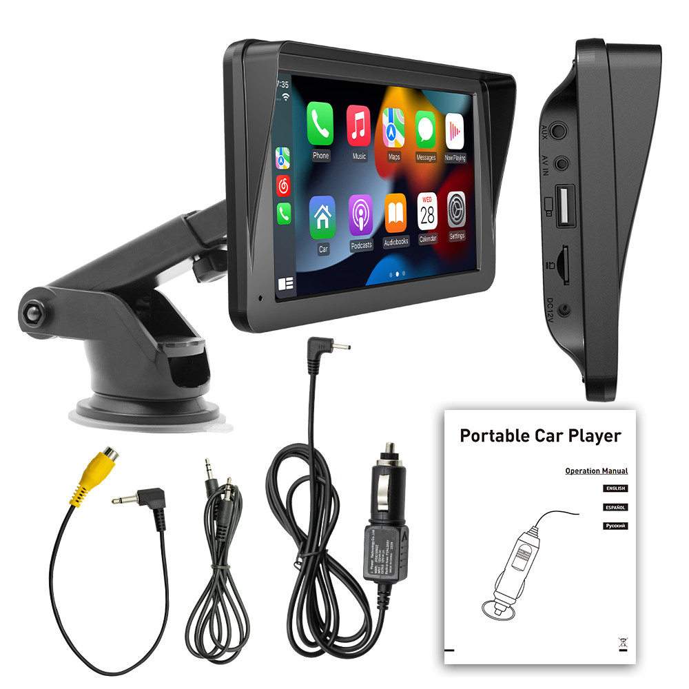 7 Inch Portable WIFI Wireless Carplay Android Auto Car Radio MP5 Player 2 DIN US