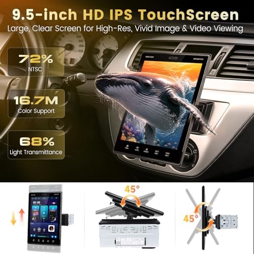 9.5″ Single Din Car Stereo with Bluetooth & HD IPS – CarPlay & Android Auto