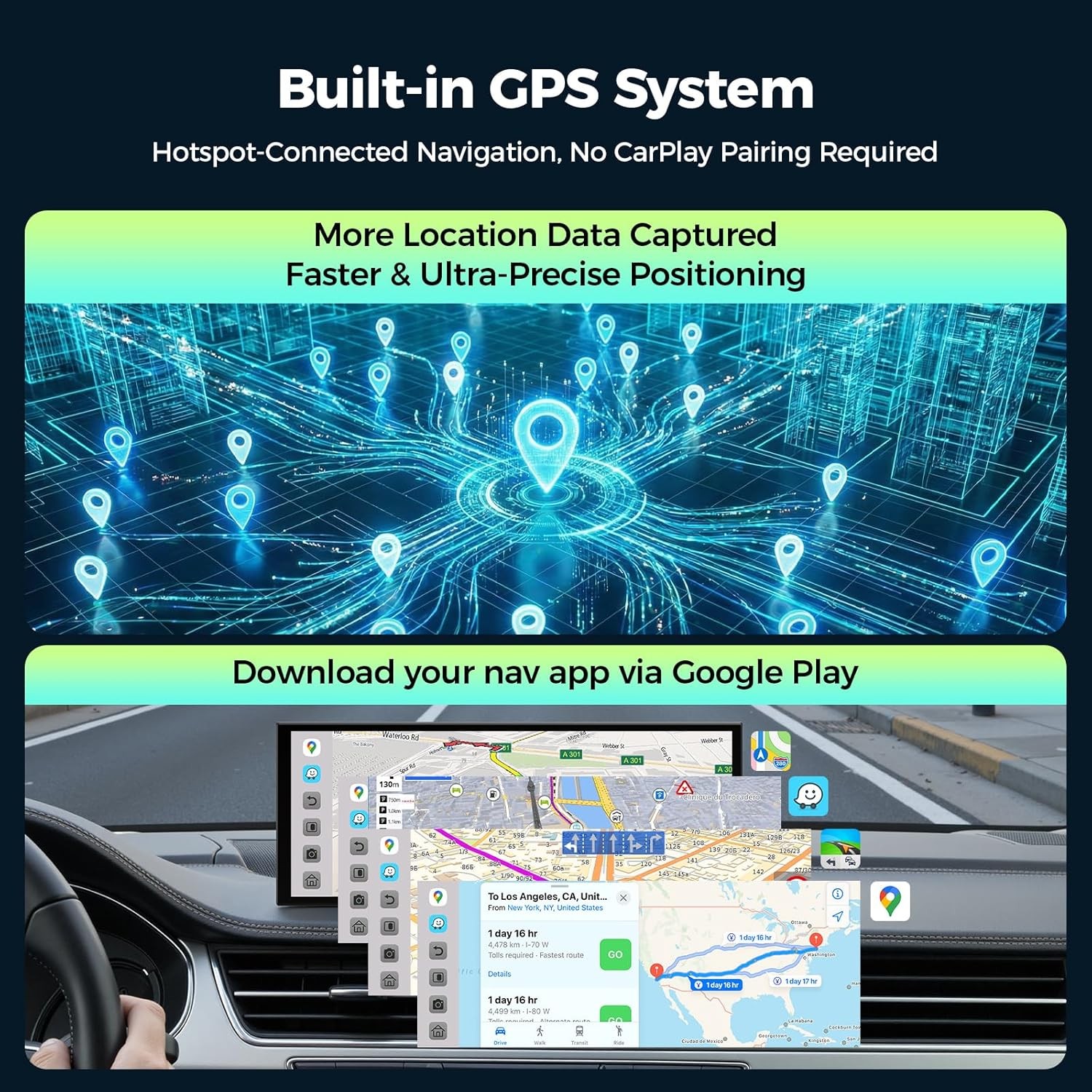 11″ LAMTTO AI Wireless Apple CarPlay & Android Auto Car Screen+Rear Camera