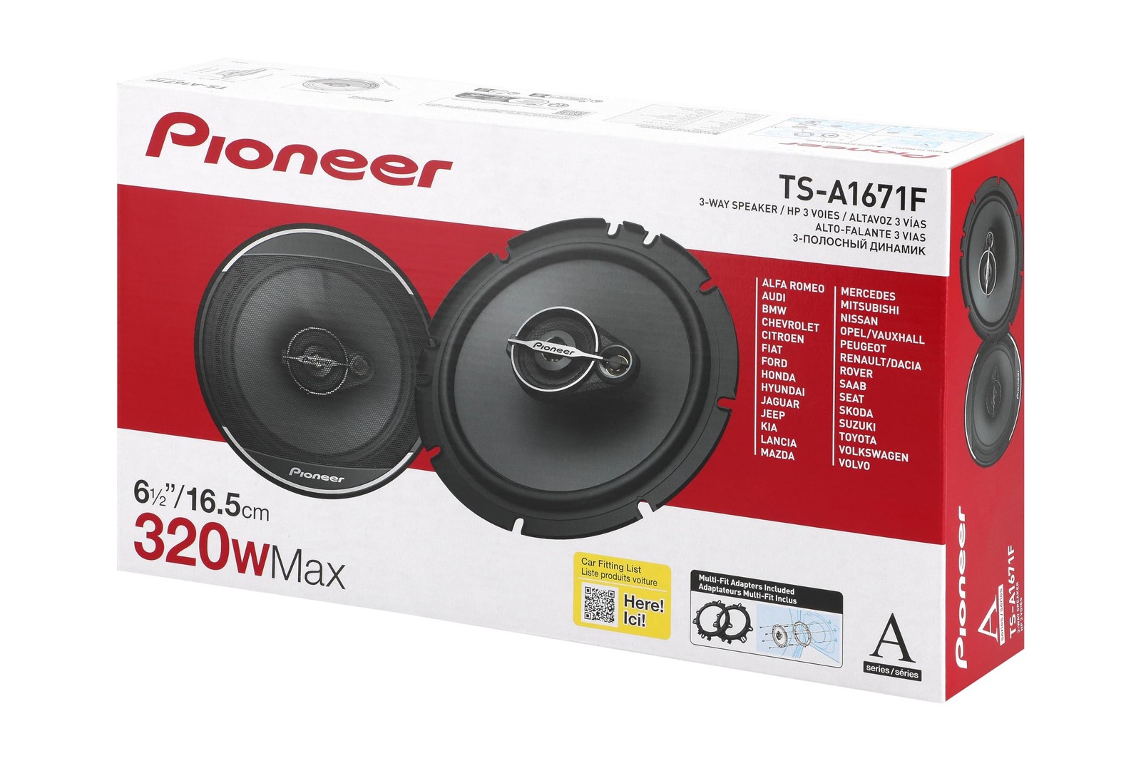 A-Series Standard TS-A1671F, 3-Way Coaxial Car Audio Speakers, Full Range, Clear