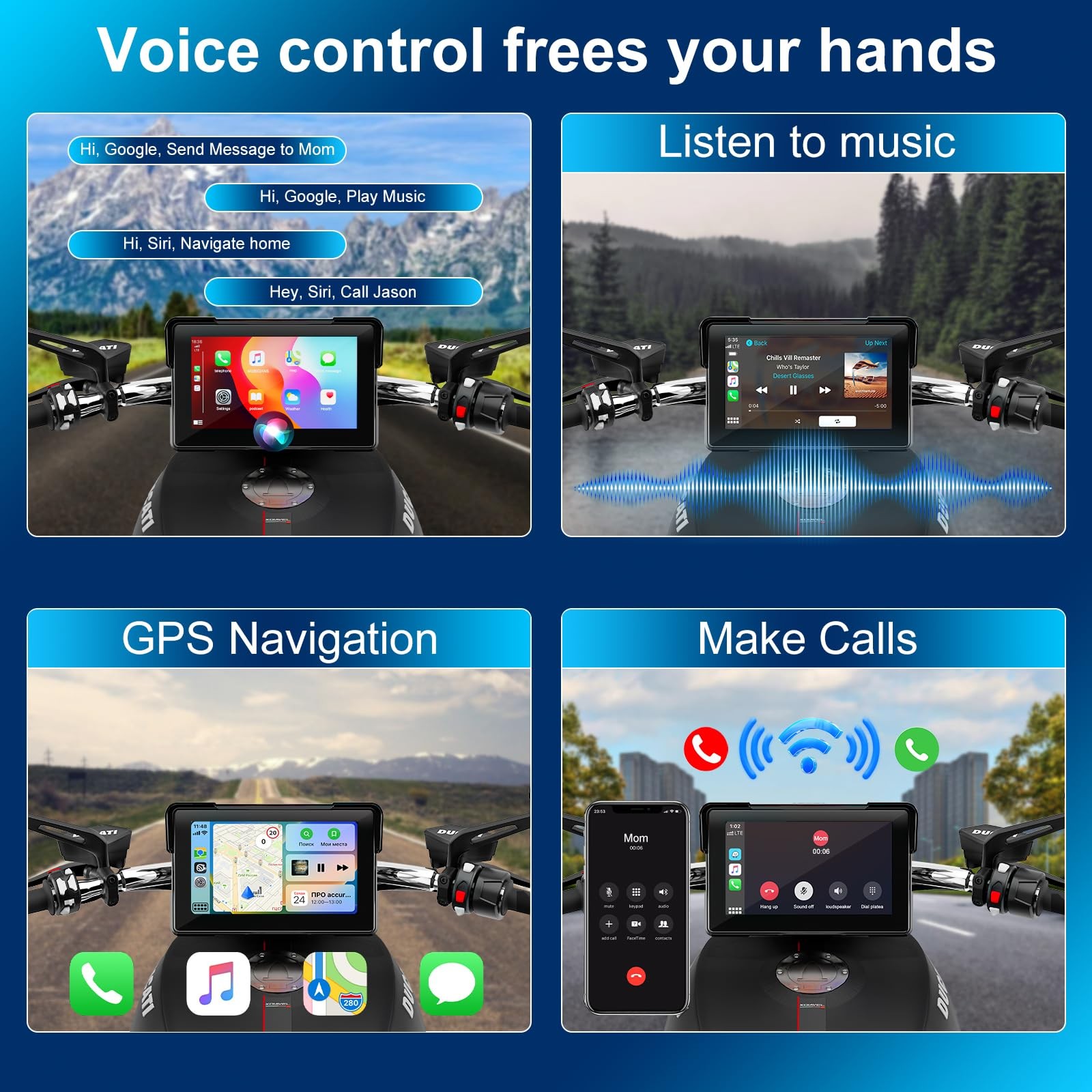 Motorcycle Carplay Screen for Apple carplay & Android Auto, 7″ Portable