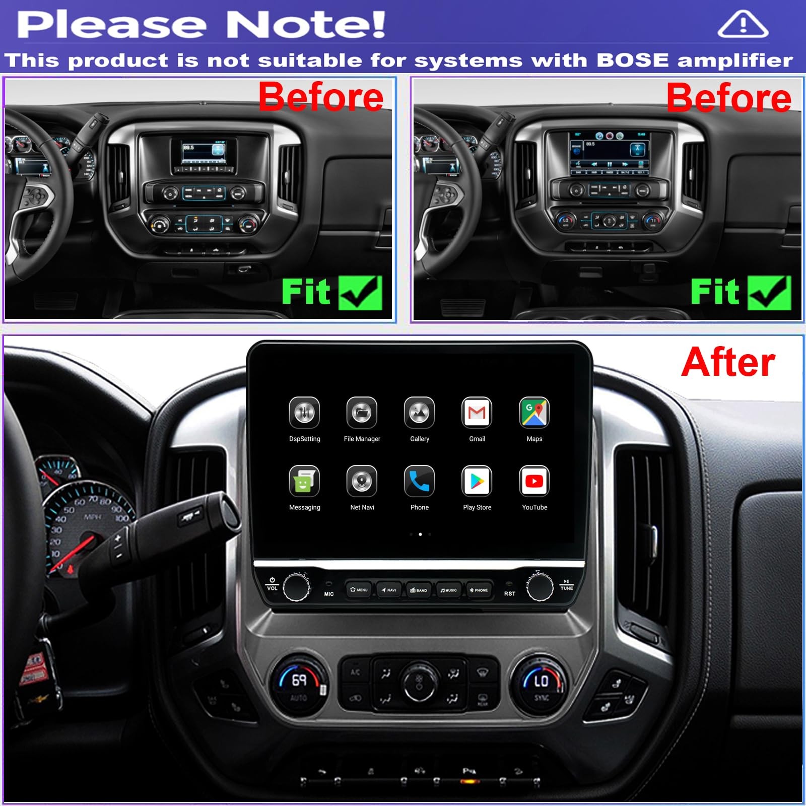 for Chevy Silverado Sierra Radio Upgrade 2014 2015 2016 2017 10.1 inches