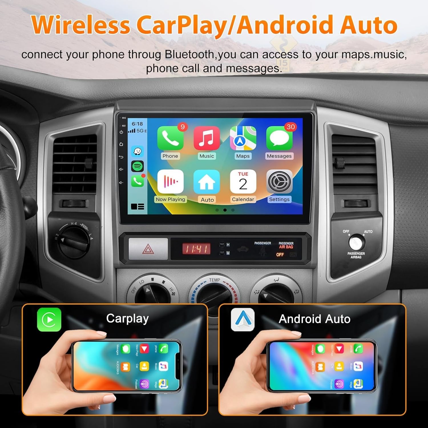 4Core 64GB Car Radio Stereo for Toyota Tacoma 2005-2015 with CarPlay Android Aut
