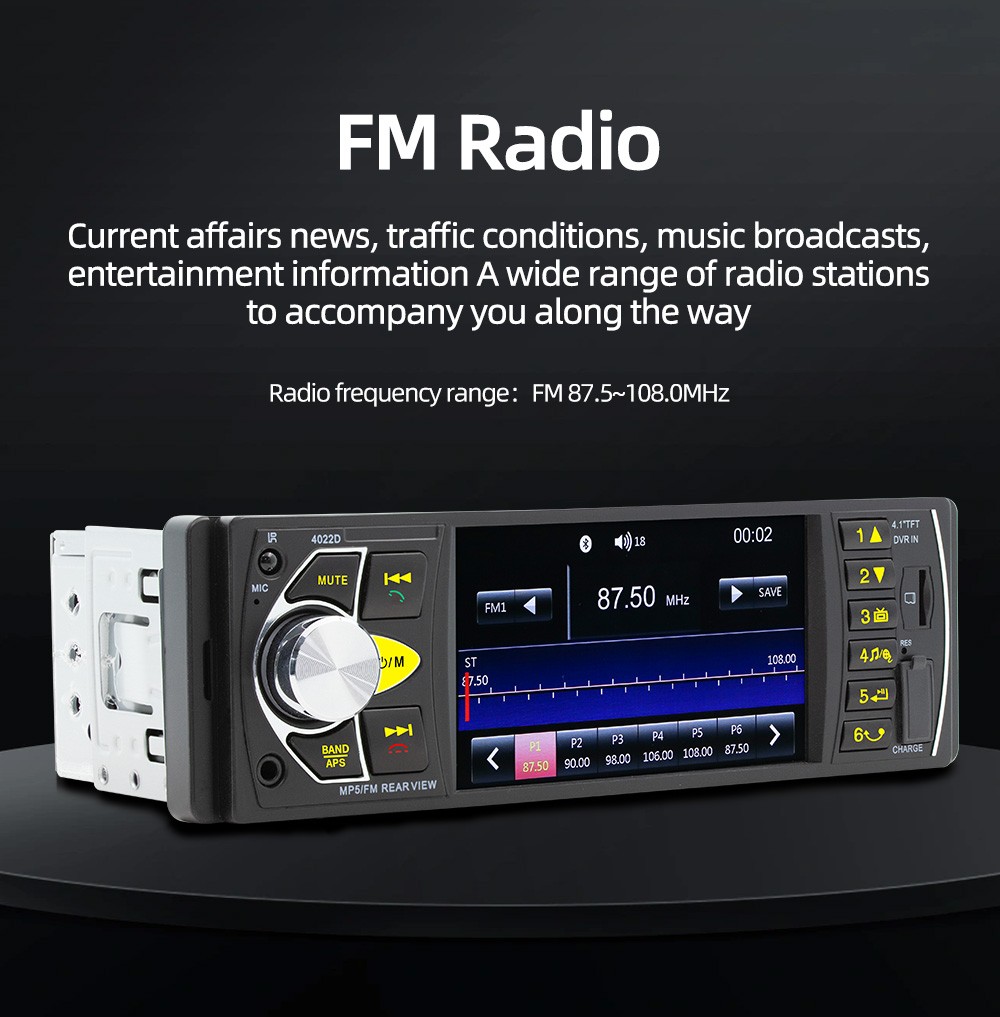 4.1 Inches Car Radio Stereo 1DIN Bluetooth FMB AUX Audio MP5 Player + Camera