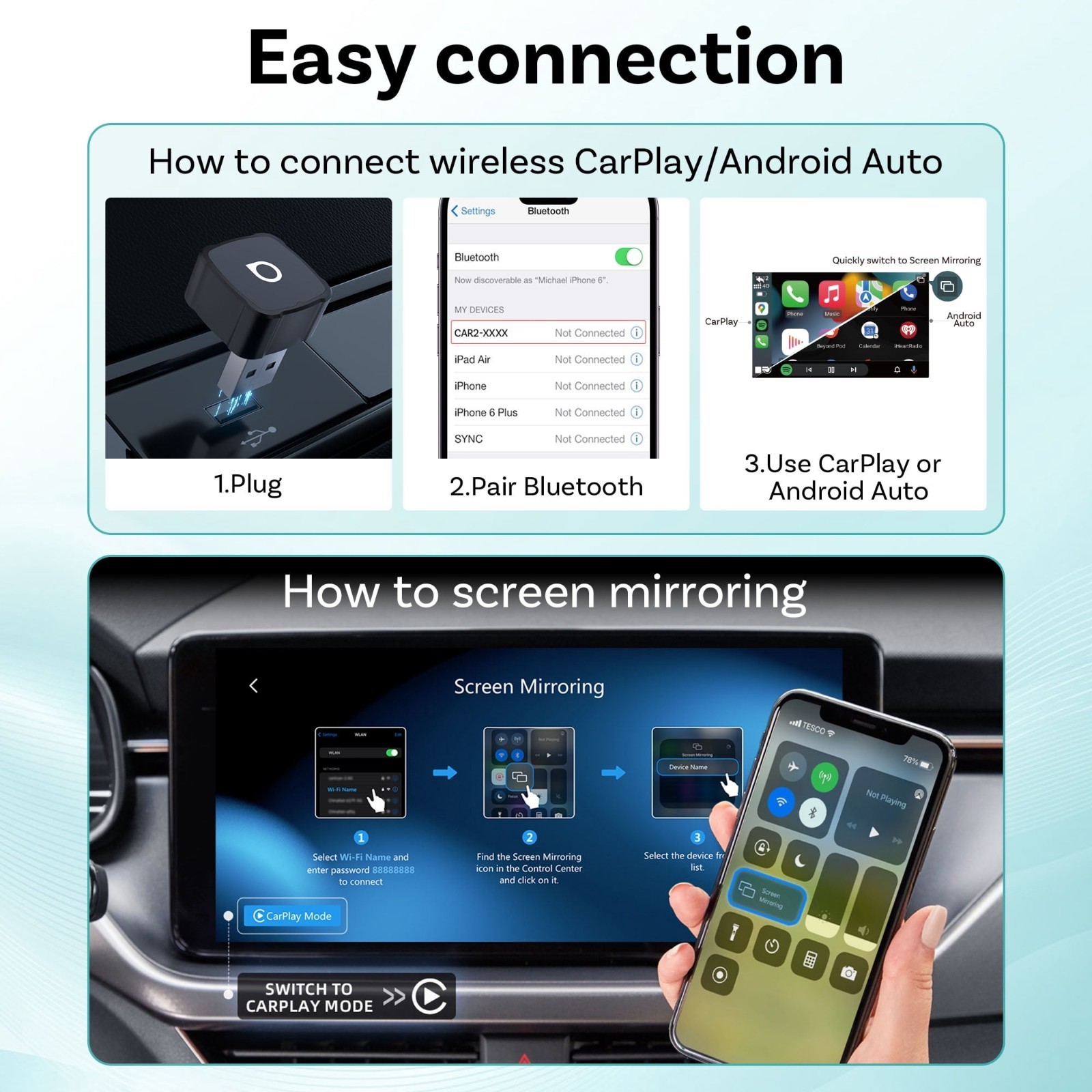 3in1 Ottocast Wireless Android Auto/CarPlay Adapter For Wired CarPlay +Airplay
