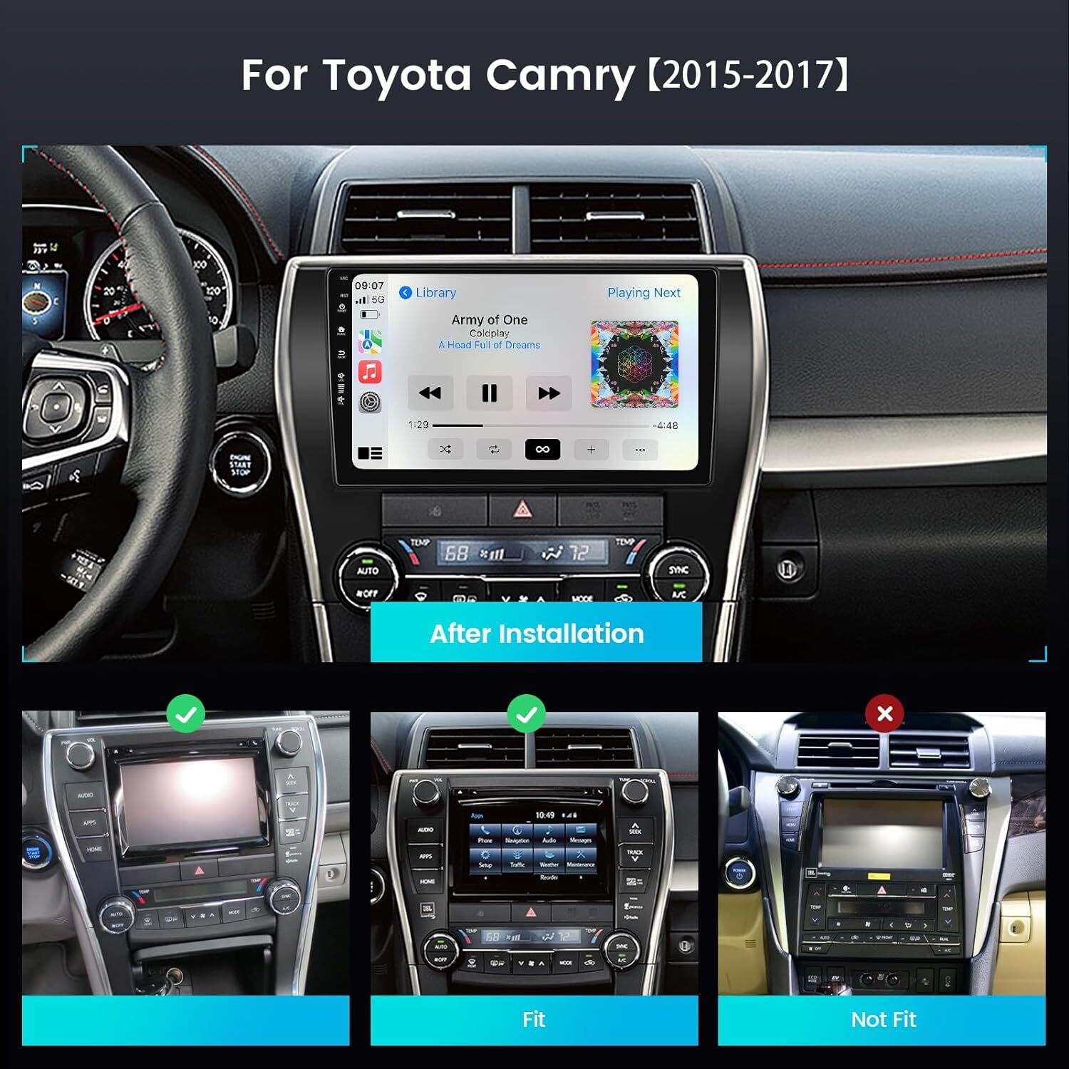 For Toyota Camry 2015 2016 2017 QLED Touch Screen Car Radio BT GPS RDS Cam
