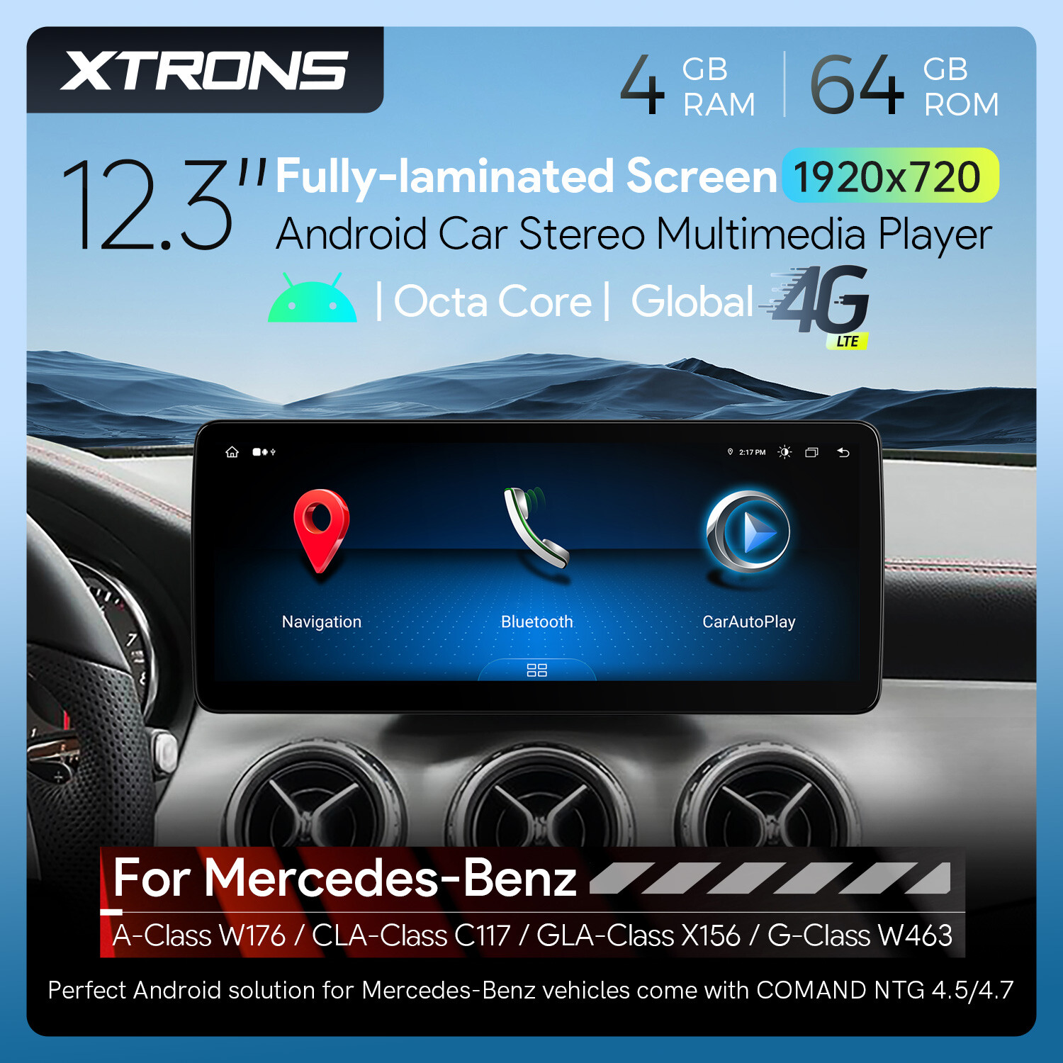 12.3″ Android 13 Car Stereo GPS Navi 4G WIFI CarPlay DSP For Benz W176 X156 W463