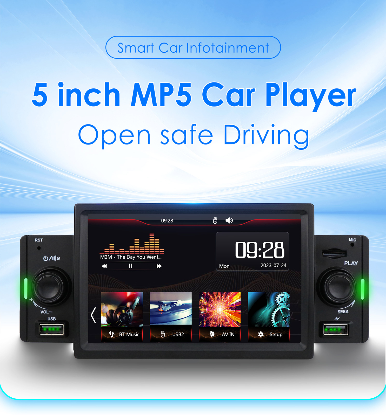 Single 1Din Car Stereo Radio Wireless Apple Carplay 5″ Touch Bluetooth DSP FM AM