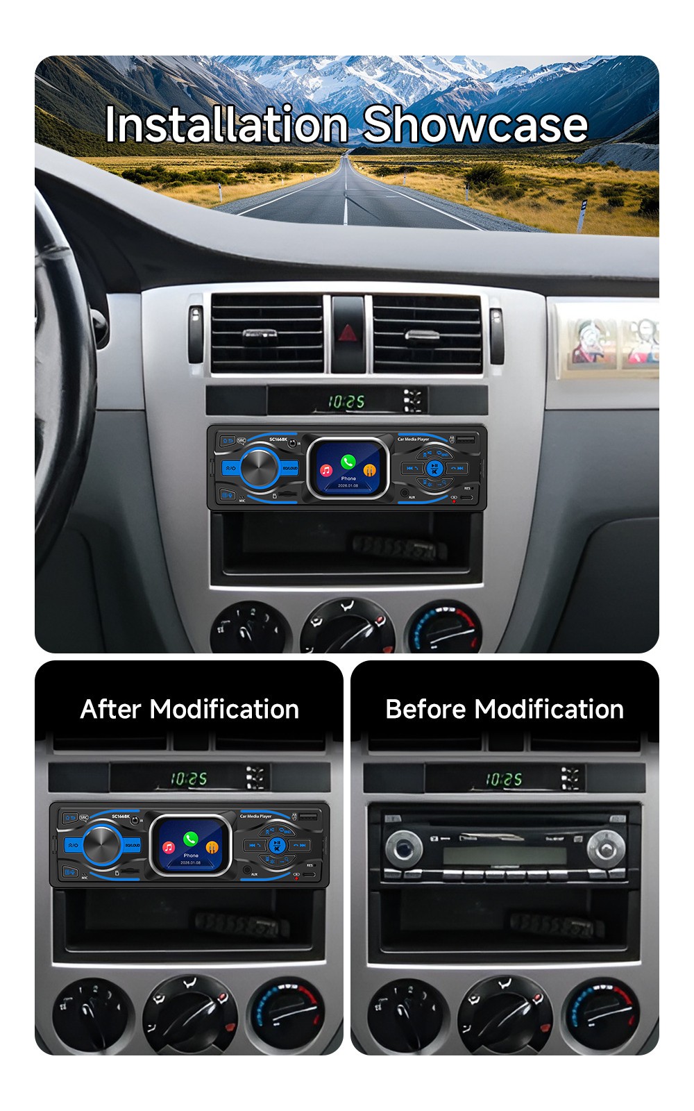 Car MP3 Player Single Din Head Unit FM RCA USB SD AUX HD Screen W/Remote Control