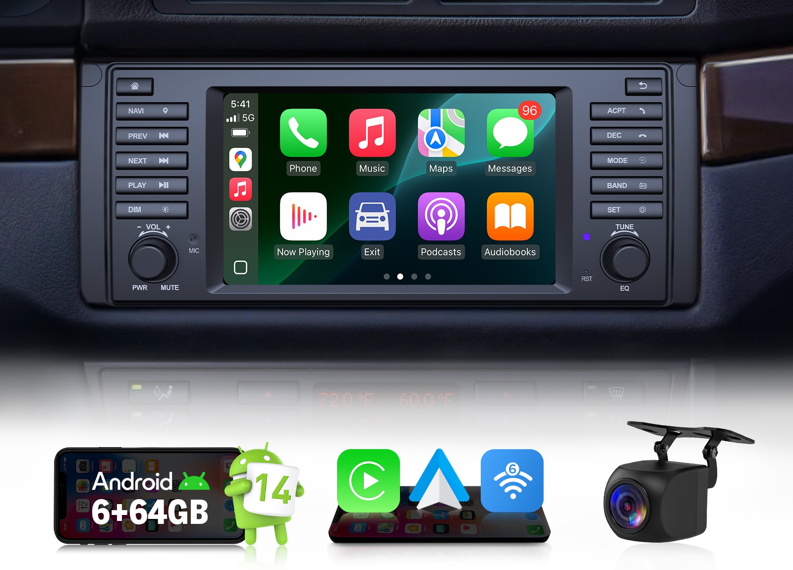 For BMW E39 M5 1995-2003 E39X7S 7″ Android 14 6+64G GPS Car Stereo Radio CarPlay