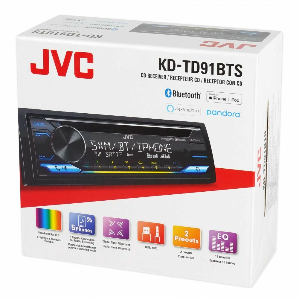 JVC KD-TD91BTS Bluetooth CD Player Android iPhone Alexa Pandora XM USB Aux AM FM
