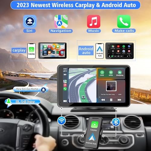 Portable Wireless with Apple CarPlay and Android Auto Screen for Car, 7″ HD