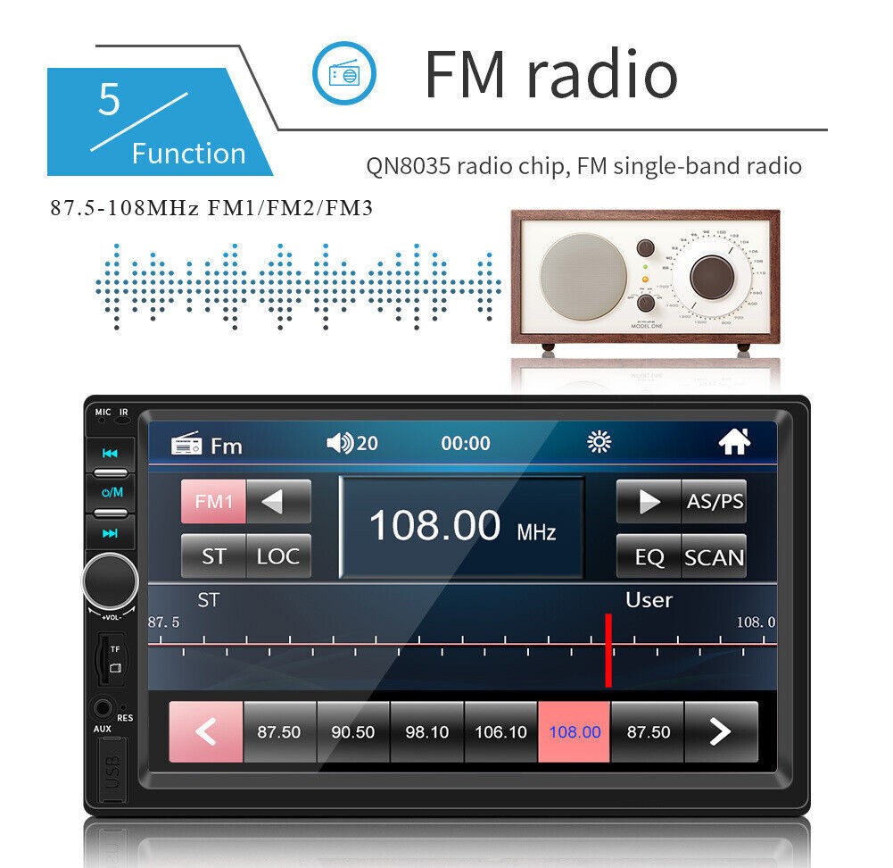 7 Inch 2 DIN Car MP5 Player Bluetooth FM Radio Touch Screen+IR LED Backup Camera