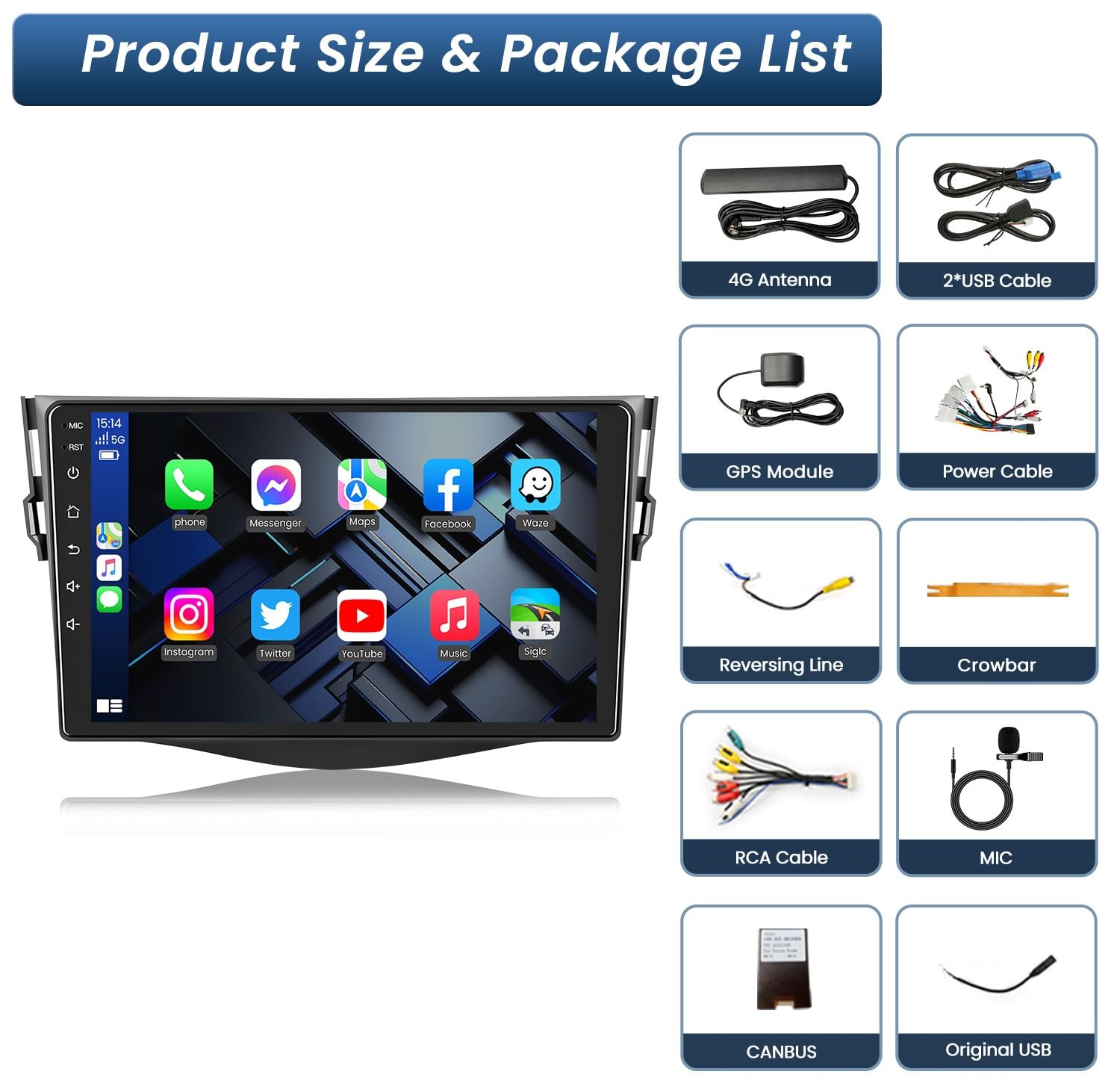 2+64G For Toyota RAV4 2007-2012 Carplay Android Car Radio Stereo JBL 1280*800 FM