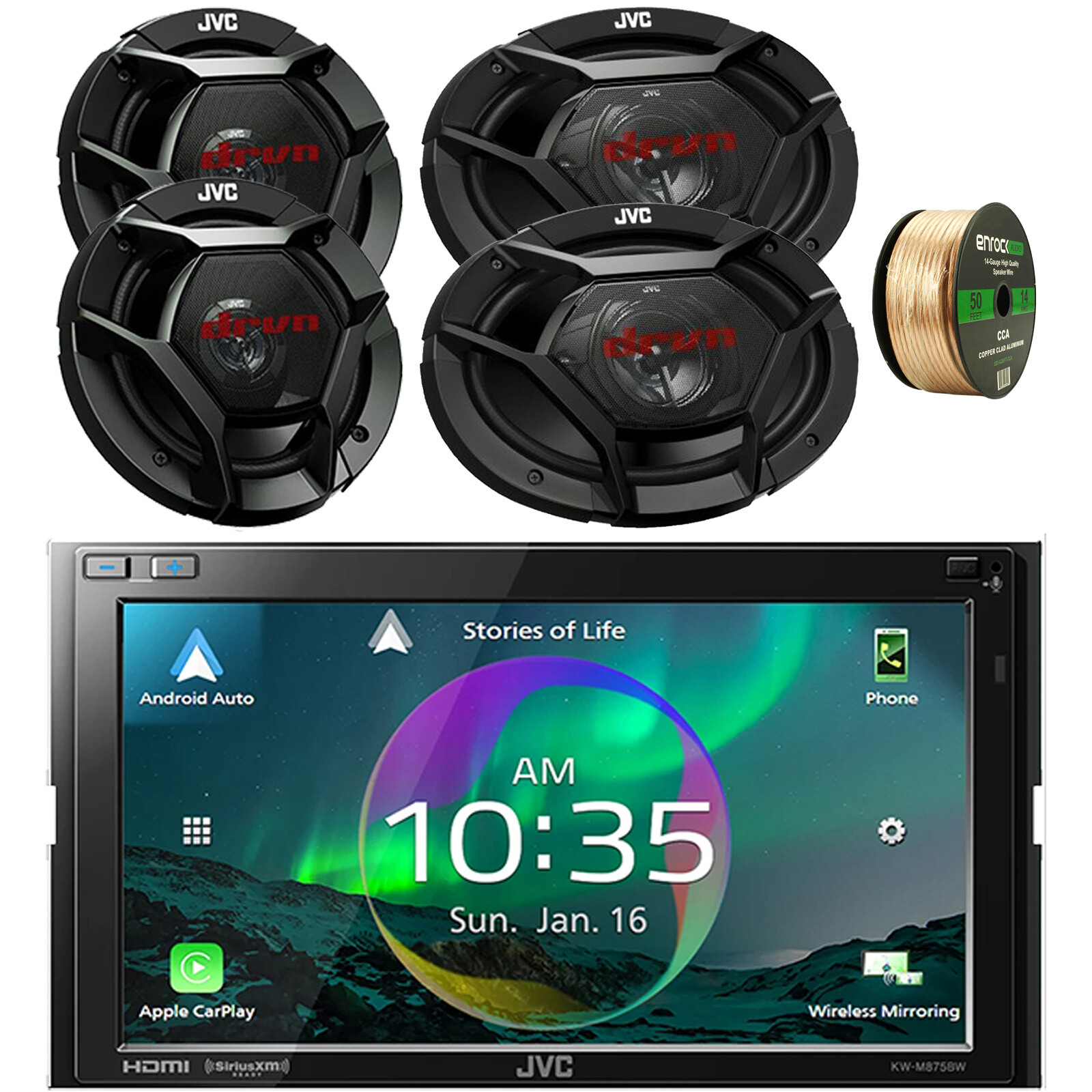 JVC 6.8″ Touchscreen HDMI/WiFi Car Radio, 2x 6.5″ Speaker, 2x 6×9″ Speaker, Wire