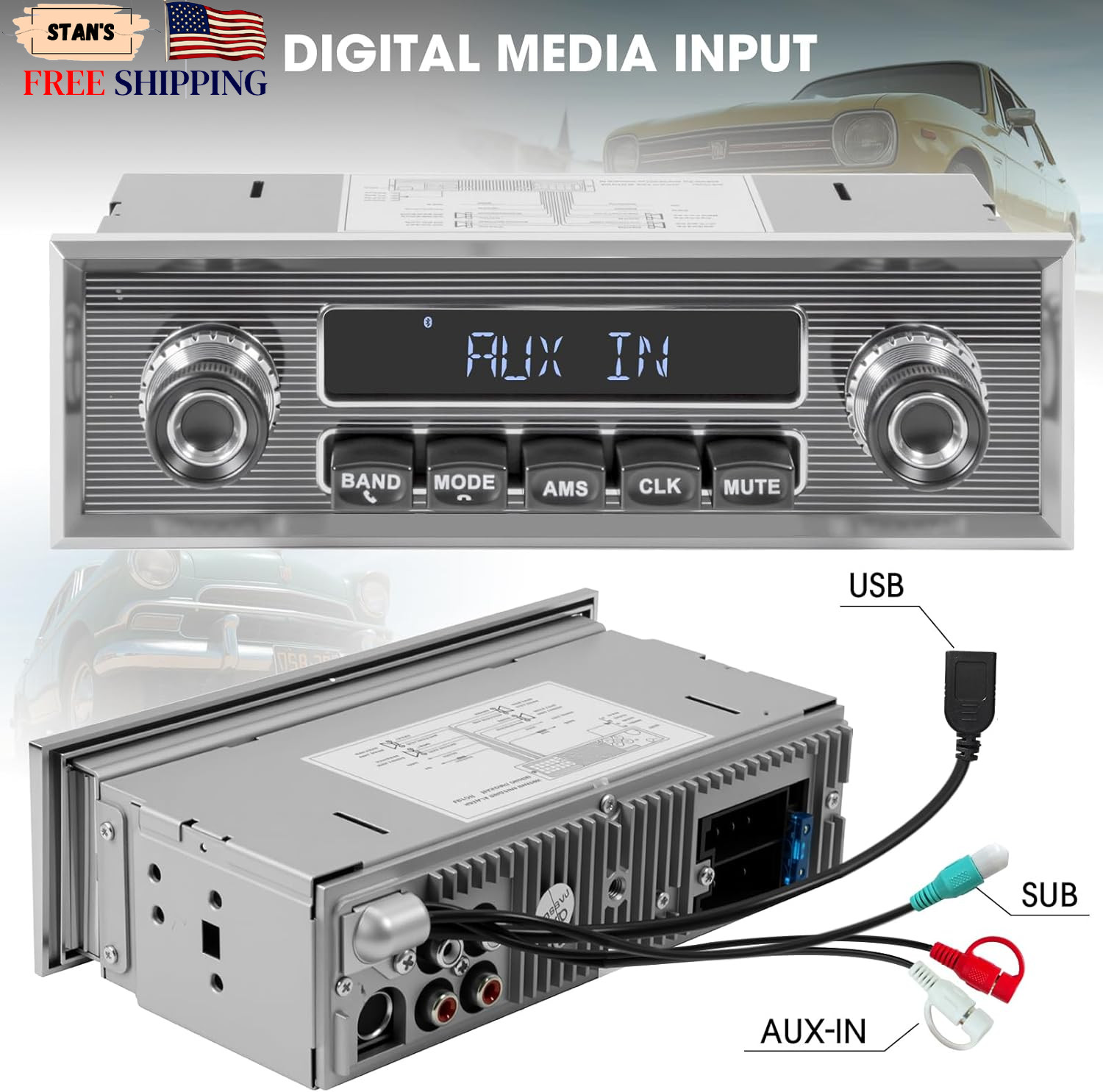 Single Din Classic Car Stereo: Vintage Retro Style Radio for Truck Bluetooth LC