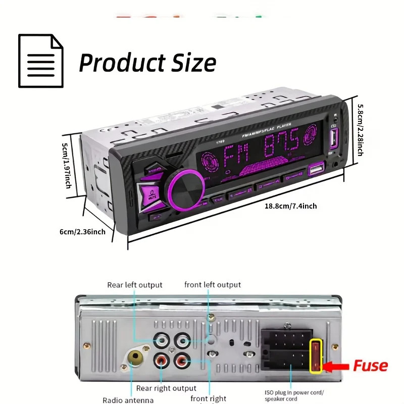 Bluetooth Car FM Radio MP3 Player In-Dash SD USB AUX AM/FM Stereo Audio Receiver