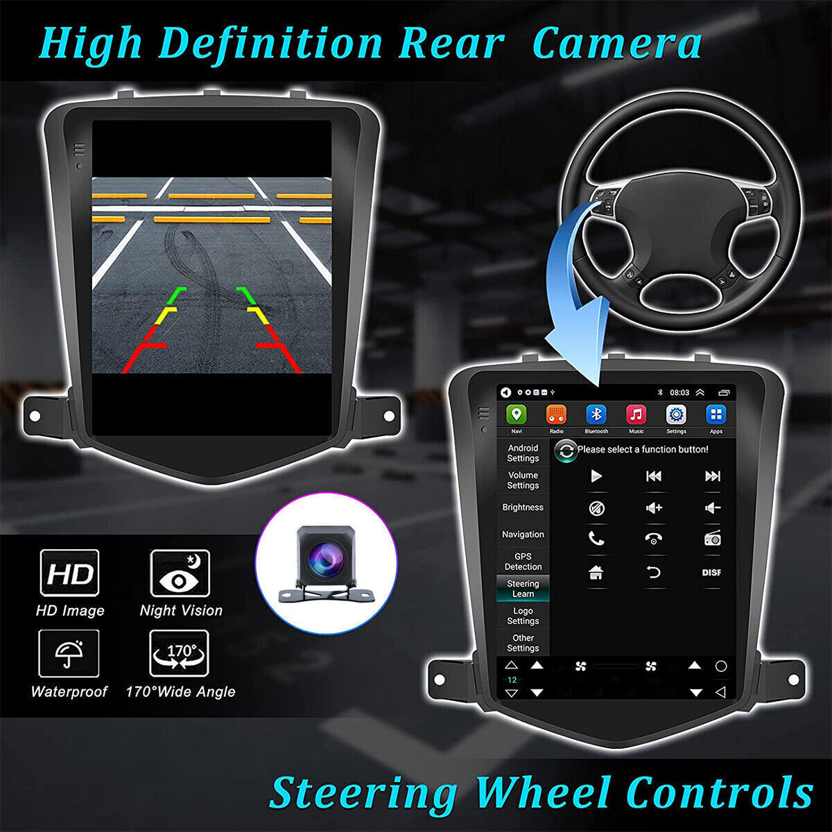 For Chevy Cruze 2011-2015 Car Apple Carplay Android 13 Radio GPS Stereo w/Cam