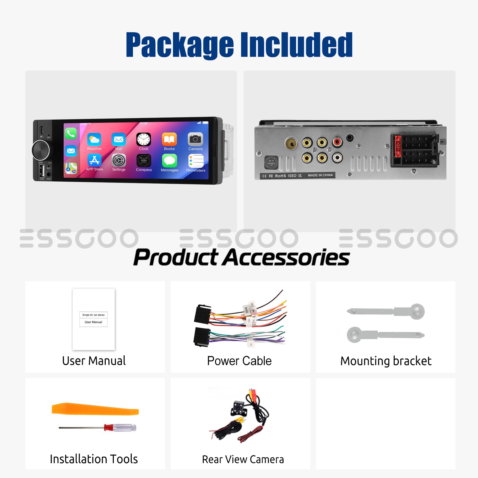 Bluetooth CarPlay Android Auto 6.36″ Single DIN Car Stereo Radio Bluetooth CAM