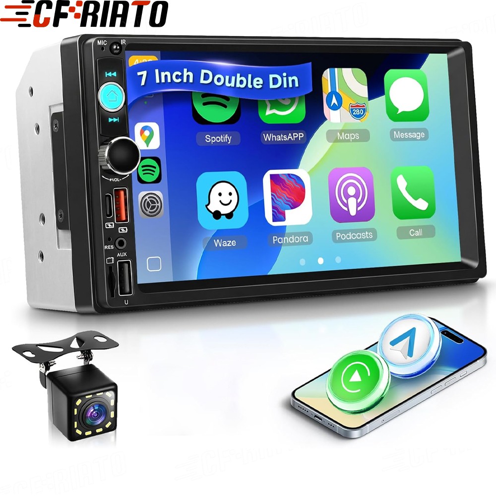 7″ Wireless CarPlay & Android Auto 2 DIN Car Stereo Radio HD Touch Screen Camera