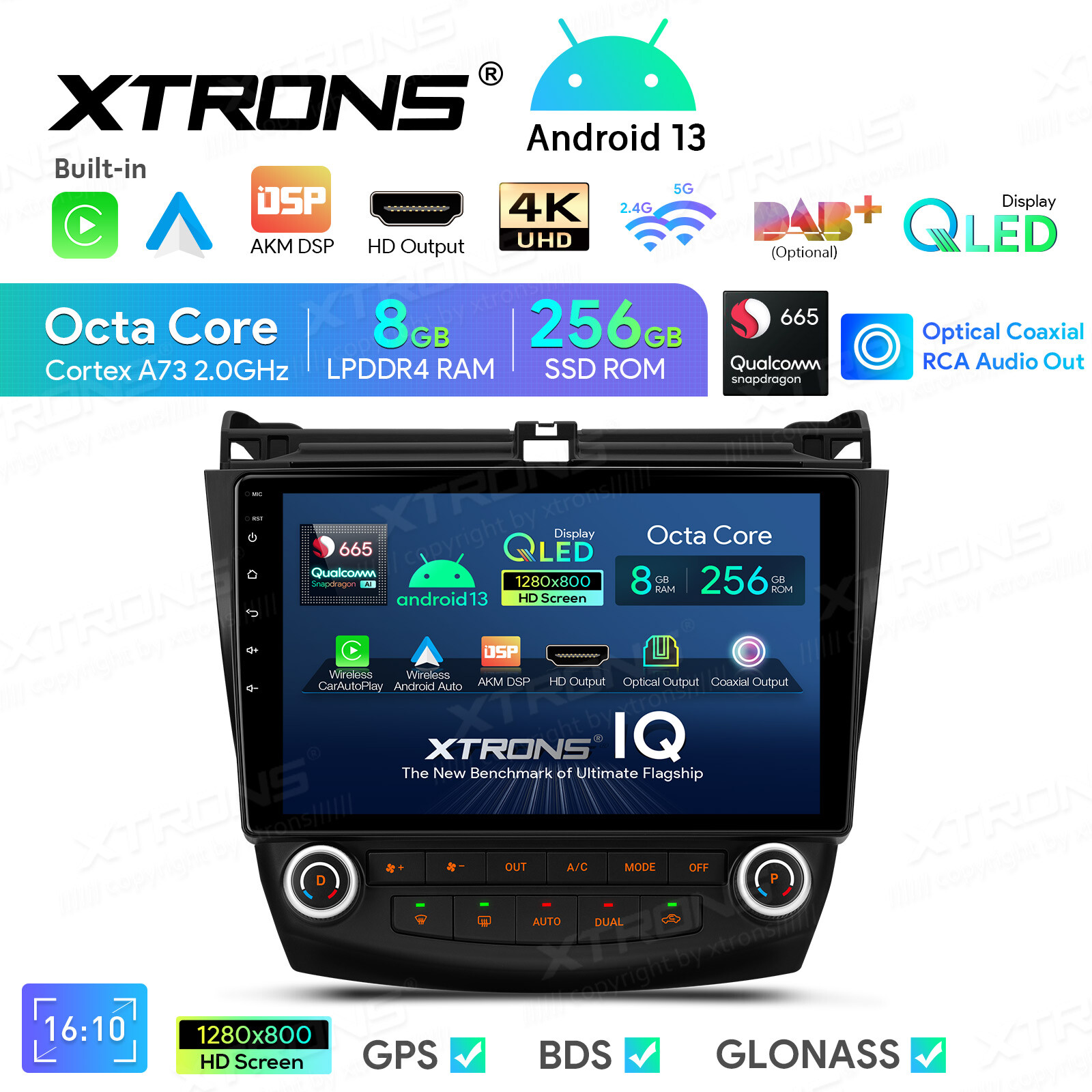 10.1″ QLED Android Car Stereo GPS 8Core 256GB 4G WiFi For Honda Accord
