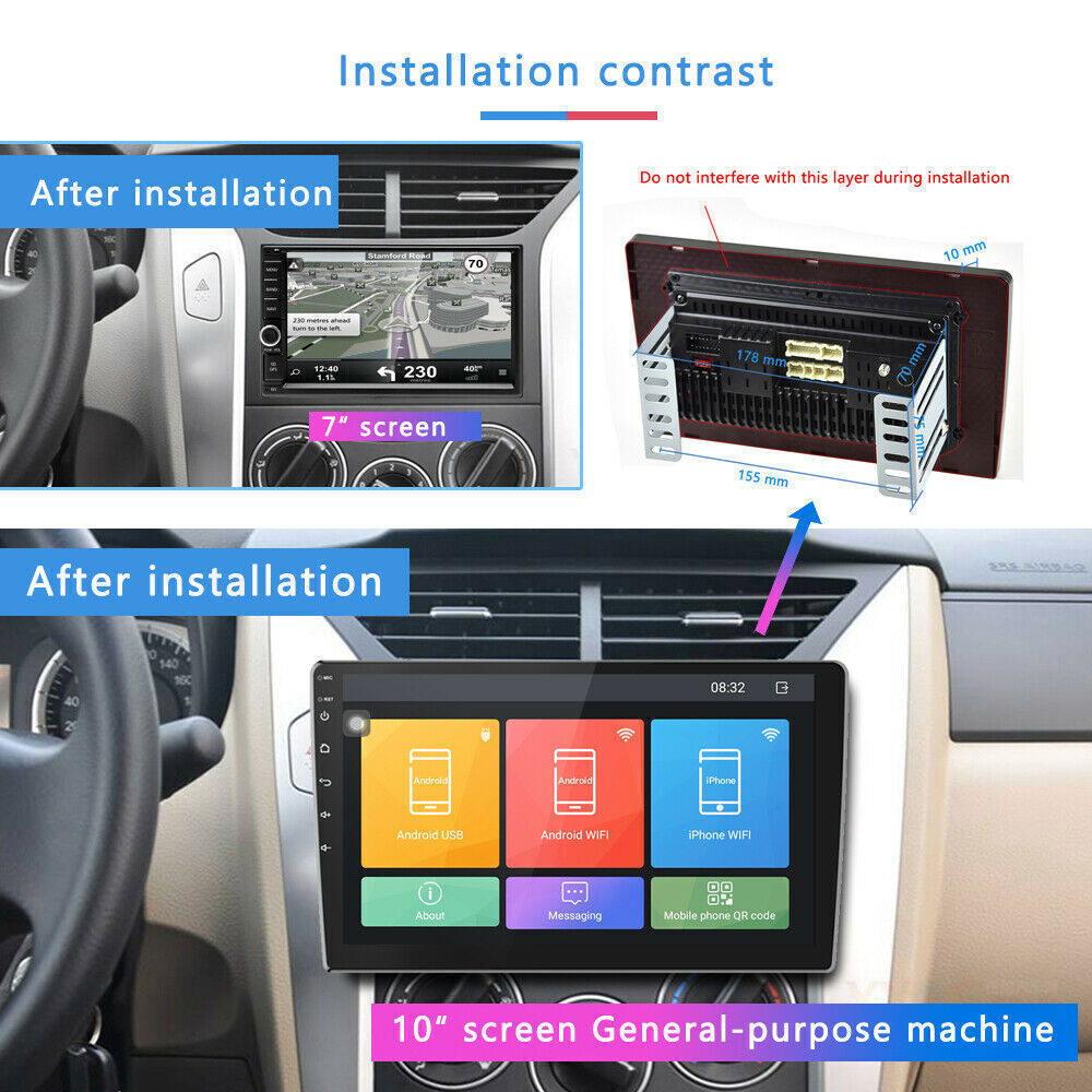 10.1” Double 2 Din Android Car Radio GPS WIFI BT Carplay Touch Screen Stereo BT