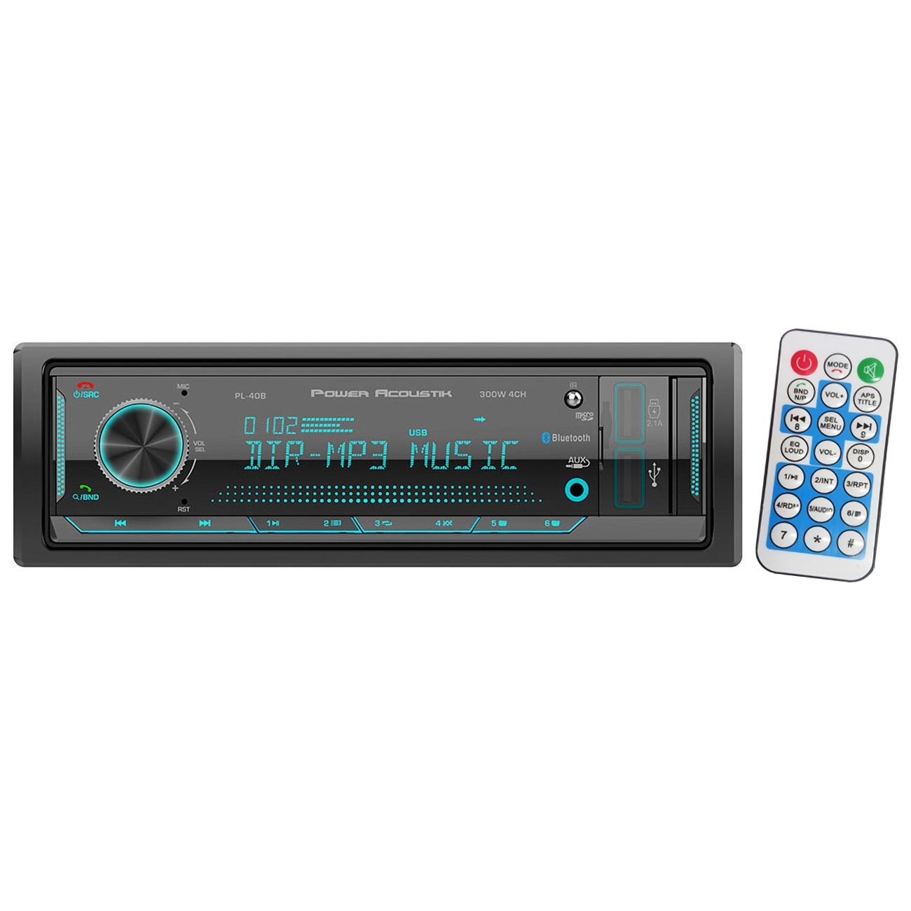 Power Acoustik PL40B Single DIN Mechless Media Receiver – Bluetooth, Dual USB…