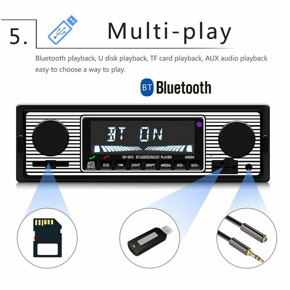 Vintage Bluetooth FM Radio Car Stereo MP3 Player USB AUX Audio Receiver