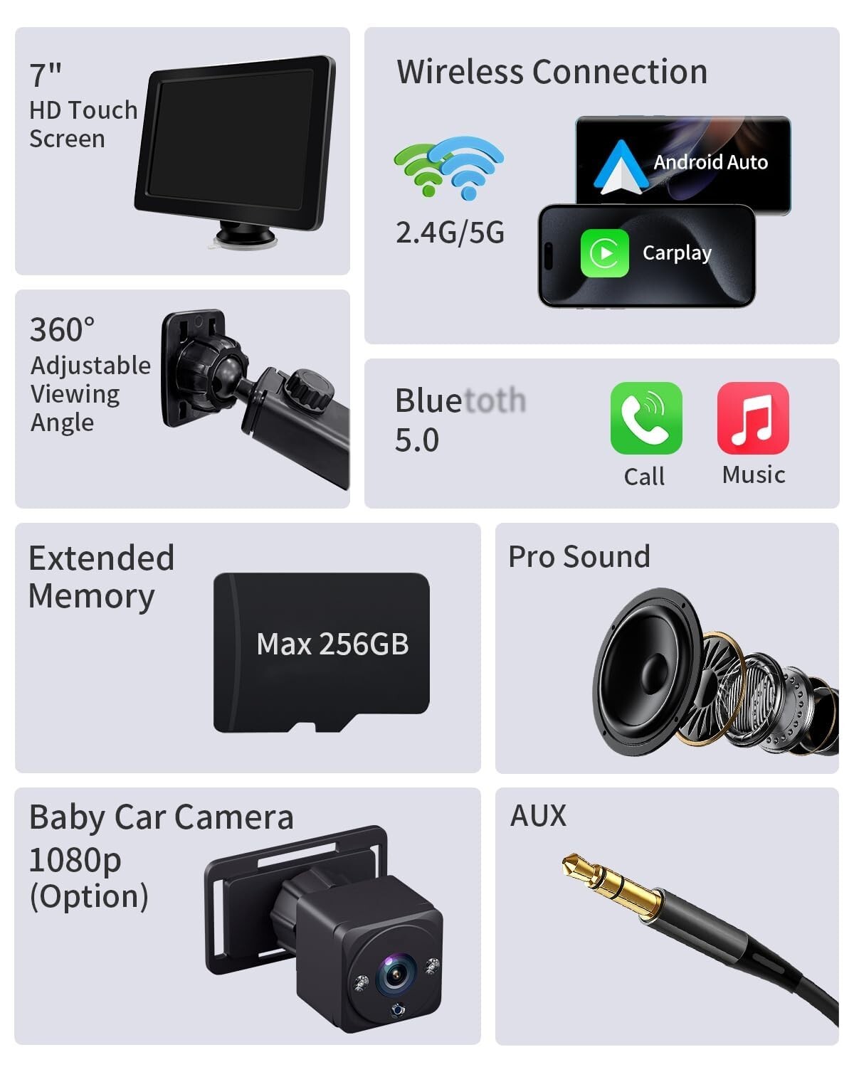 Portable Carplay and Android Auto w/ Bluetooth or Wired Connection