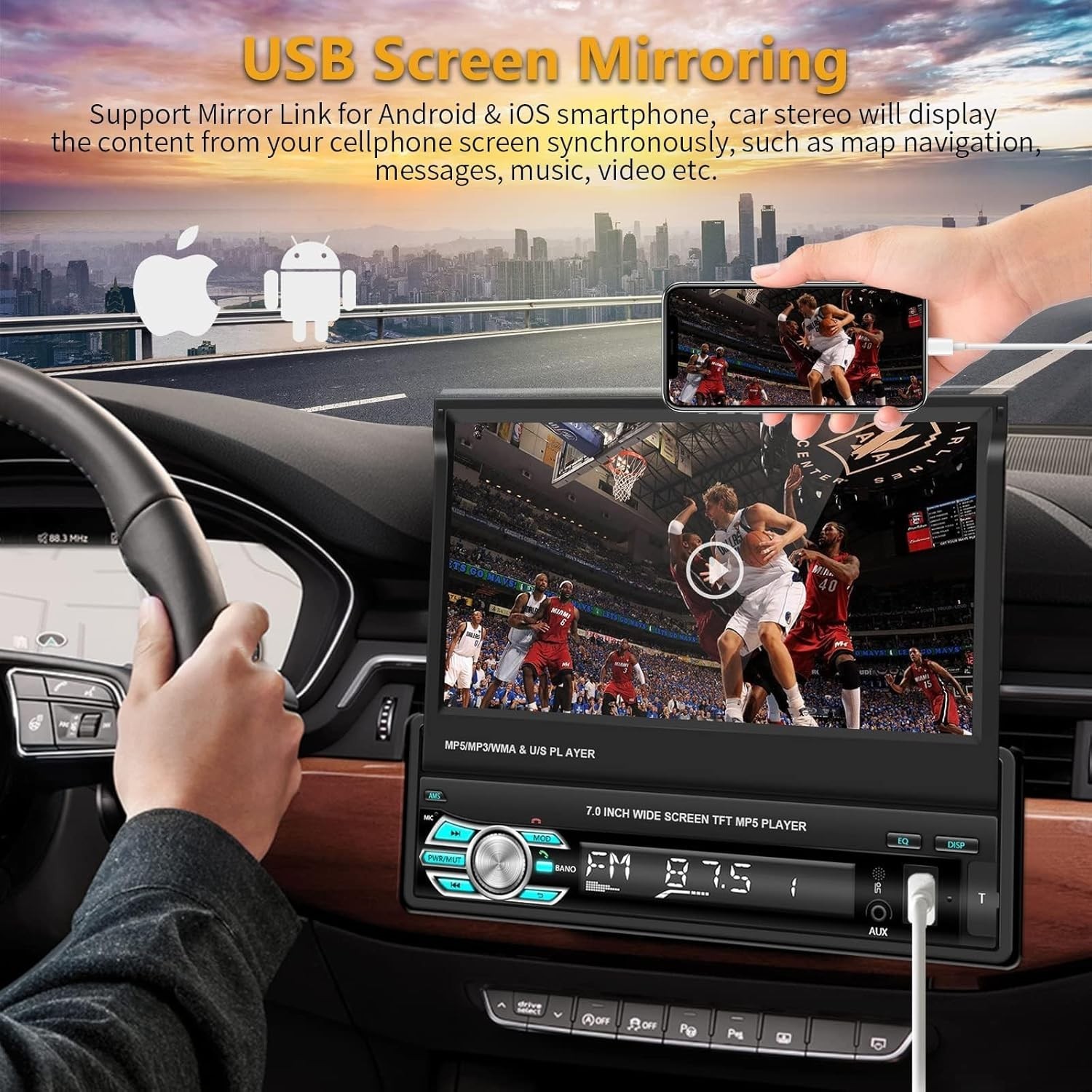 CarPlay Car Radio with Bluetooth, AHD Camera, 7″ Touchscreen
