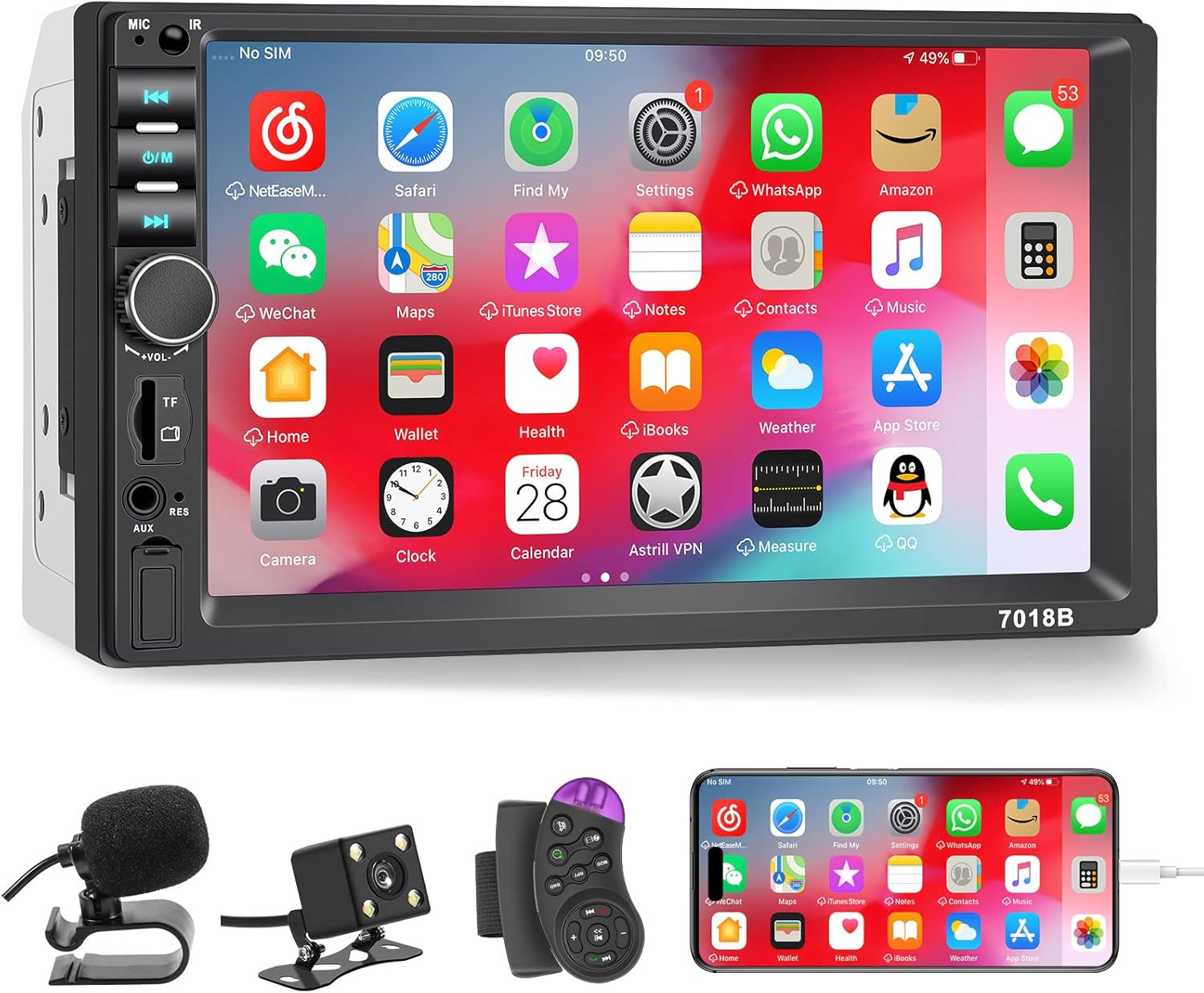 Double Din Car Stereo with Backup Camera Microphone, 7′ Touchscreen 2 Din Radio,