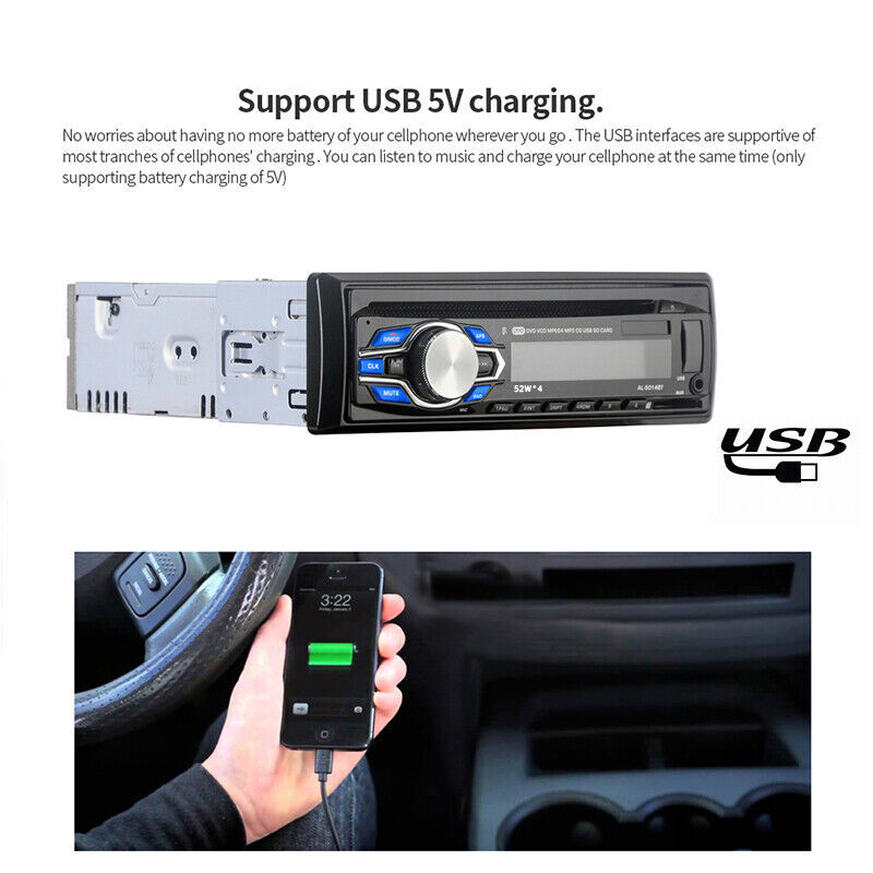 1DIN Car Radio Stereo DVD CD Player AUX-IN MP3 USB SD FM In-Dash HandS free