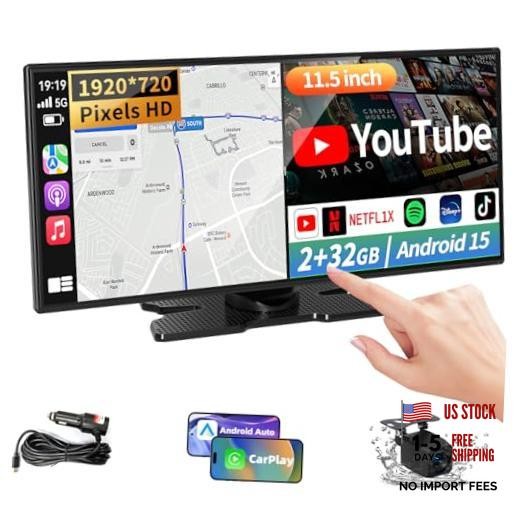Largest 11.5 Inch Wireless CarPlay Screen for Car, Built-In N Black