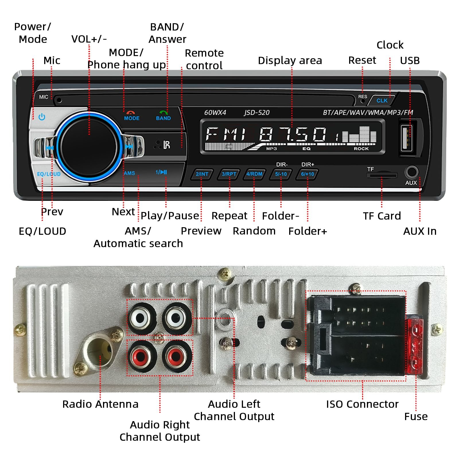 JSD-520 Car Stereo Audio Single Din Bluetooth Handsfree FM Radio Receiver USB…