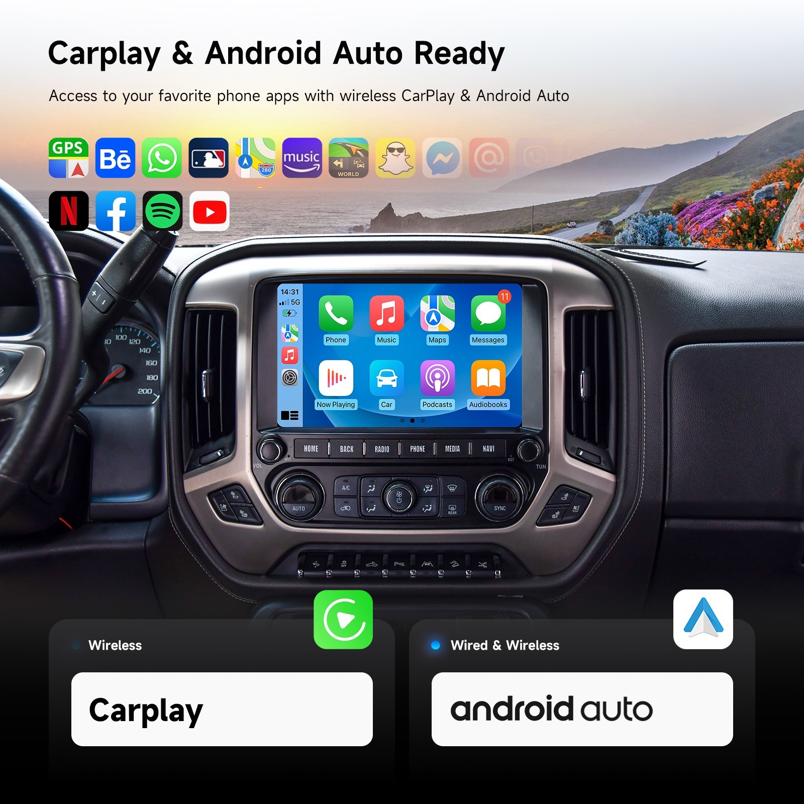 Dasaita Car Stereo for Chevrolet Silverado GMC Sierra 2014-2019 GPS Navi BT WiFi
