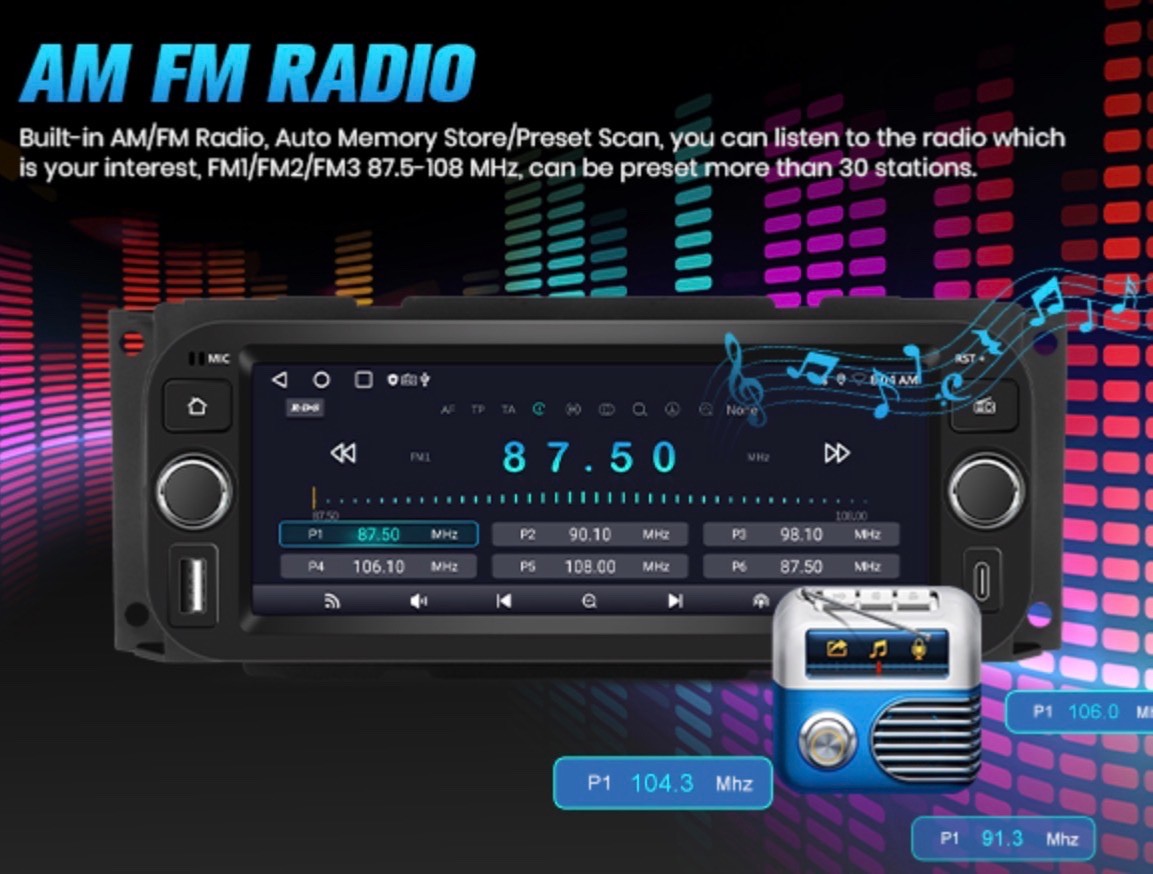 Car Stereo for Jeep Wrangler 2003-2006 Dodge RAM2002-2005 GPS 2+64GB AndroidAuto
