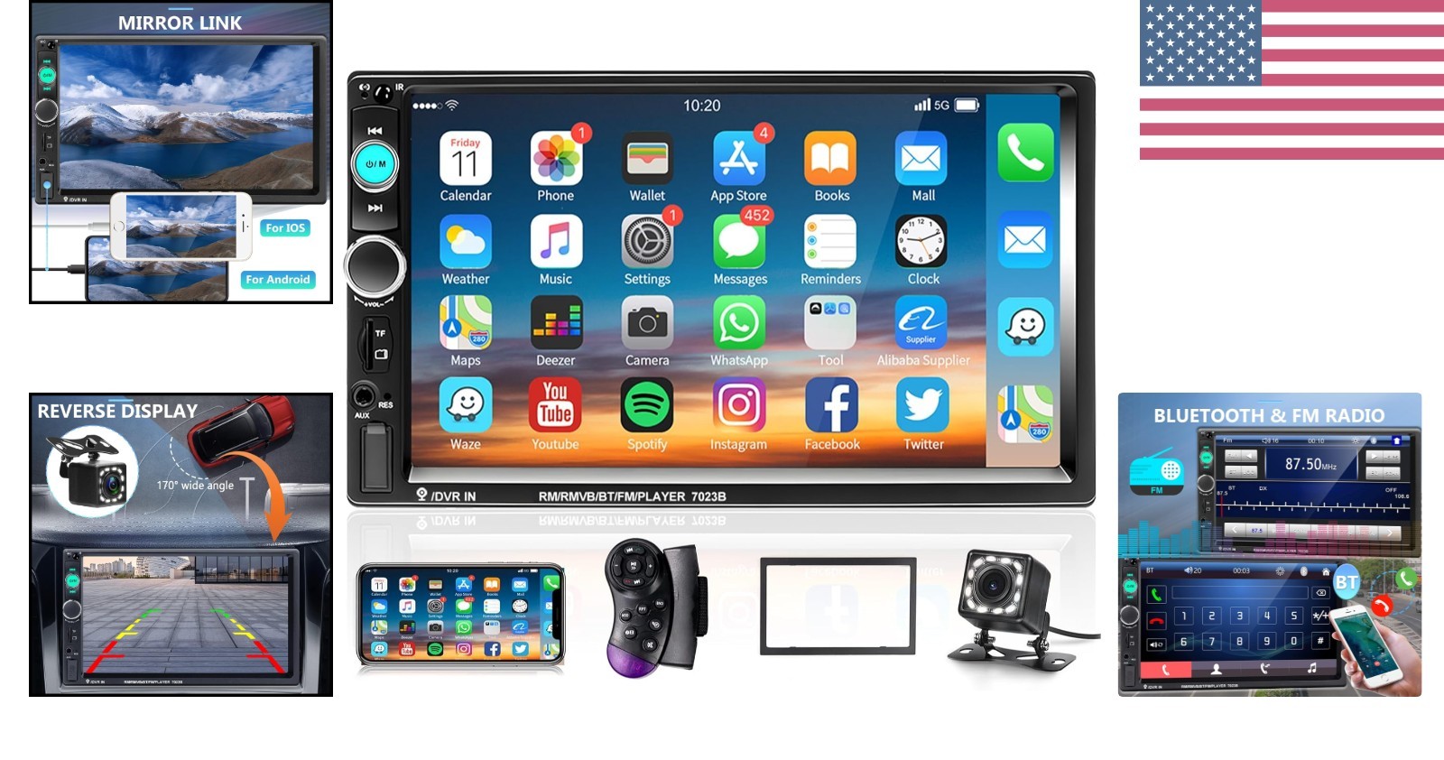 Advanced 7 Inch Touchscreen Car Radio with Bluetooth & 12-LED Backup Camera