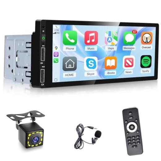 Single Din Car Stereo with Carplay and Android Auto – 6.86 inch Car Radio