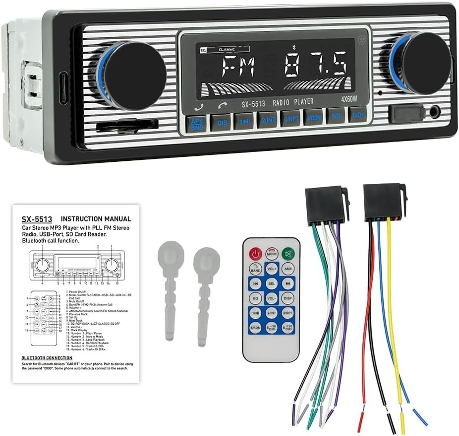 Classic 7″ Single Din Car Radio,Bluetooth Car Stereo, FM Radio,Car Audio Rece…